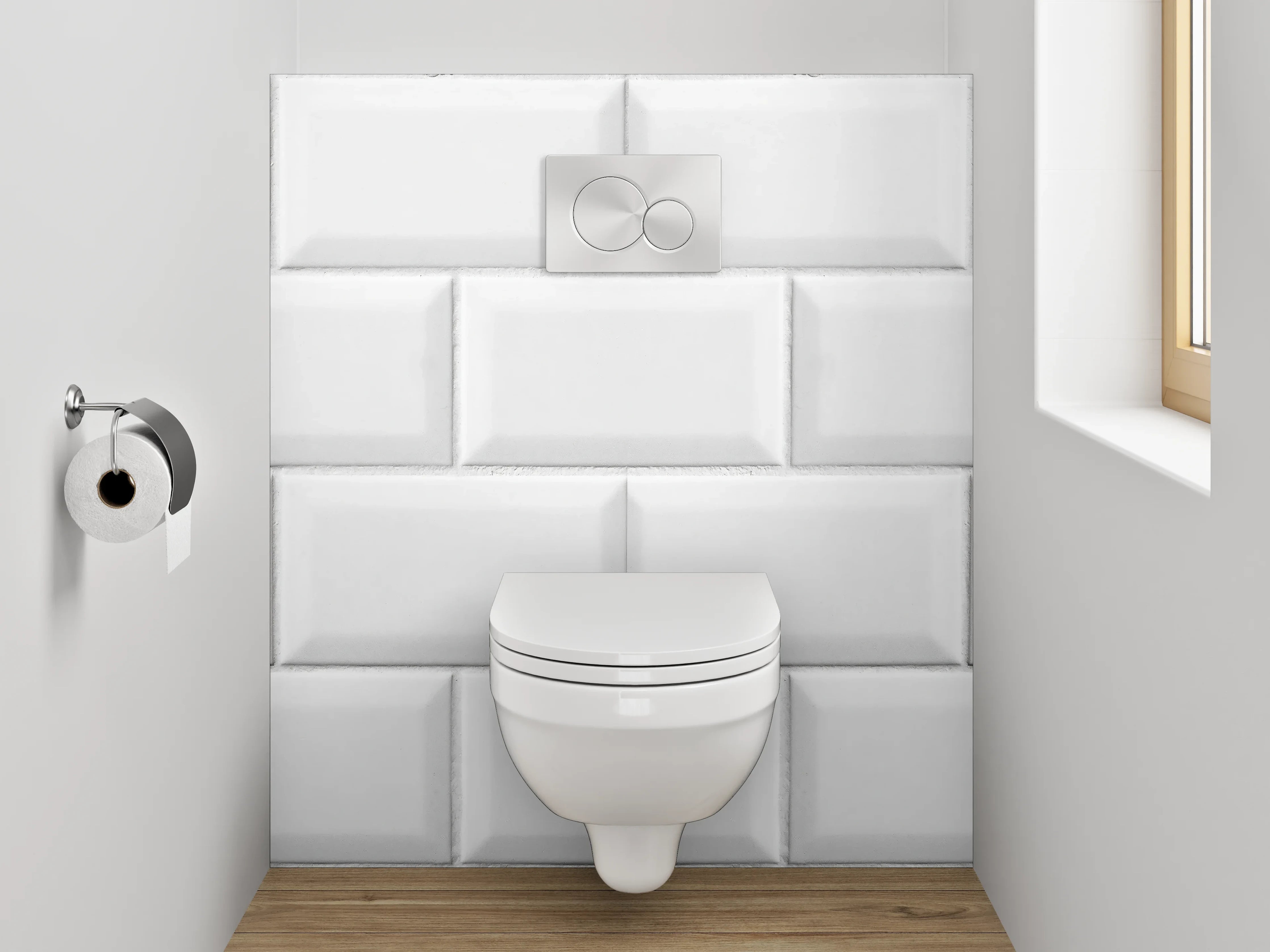 WC-Rückwand - Weiße Fliesen mit 3D-Muster