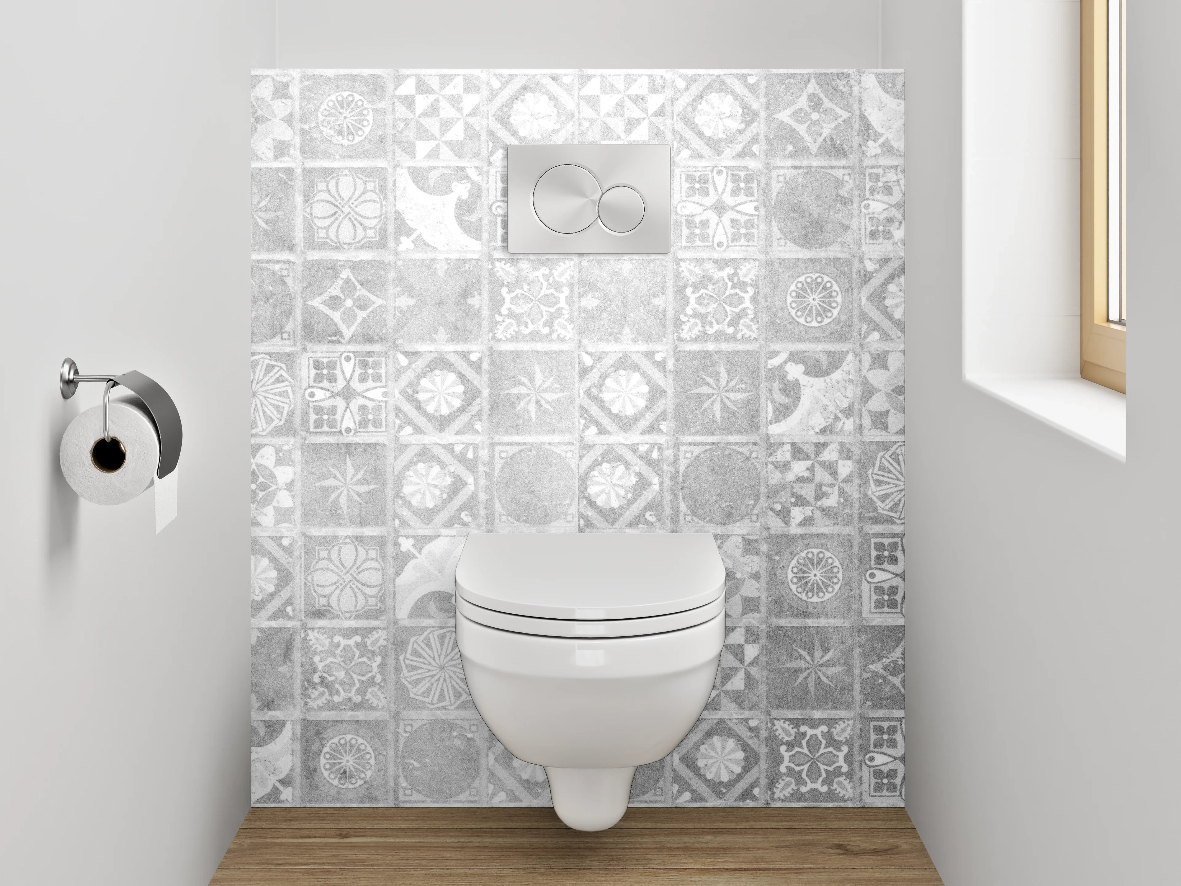 WC-Rückwand - Weiße Fliesenmuster Vintage-Optik
