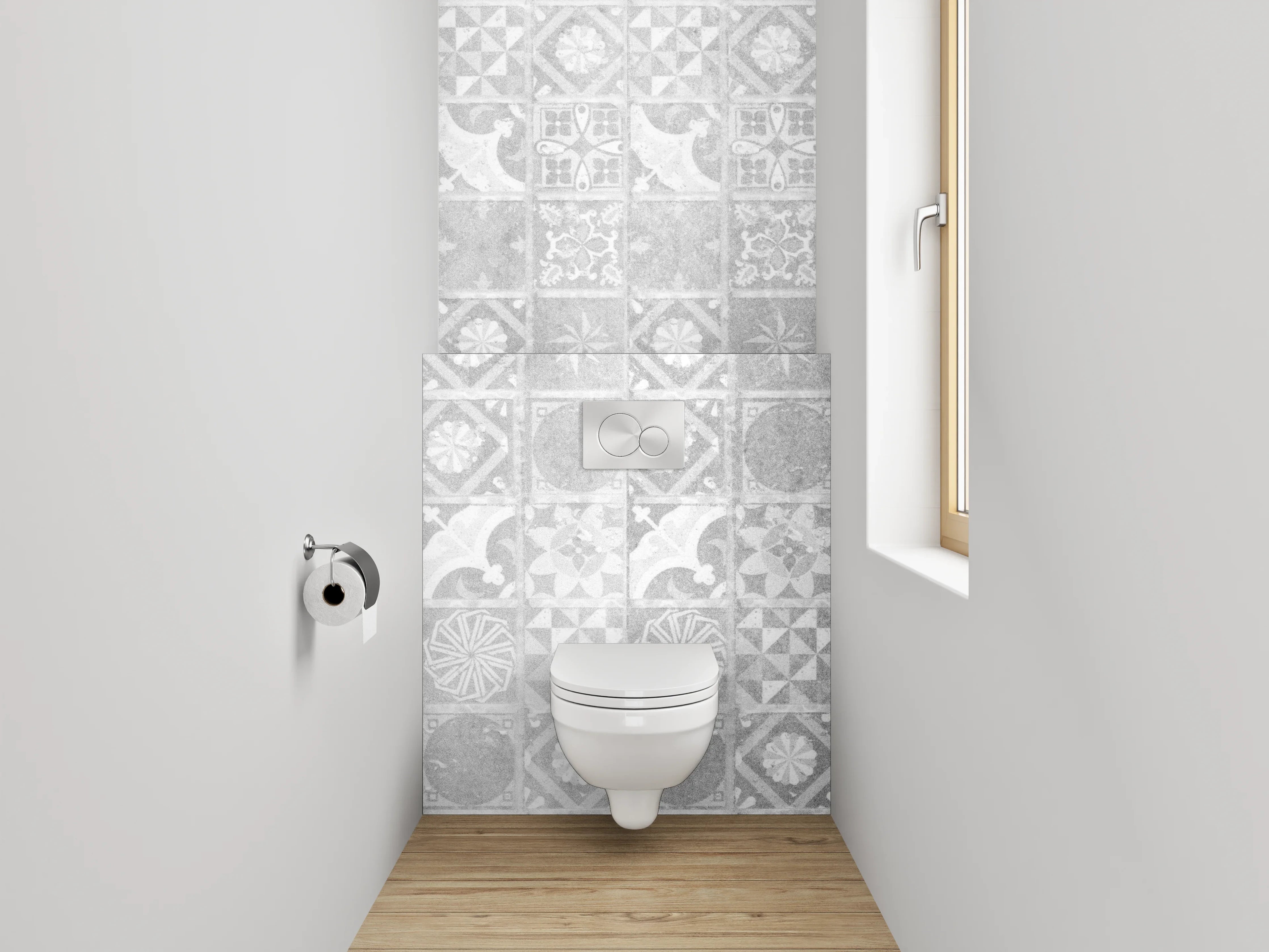 WC-Rückwand - Weiße Fliesenmuster Vintage-Optik