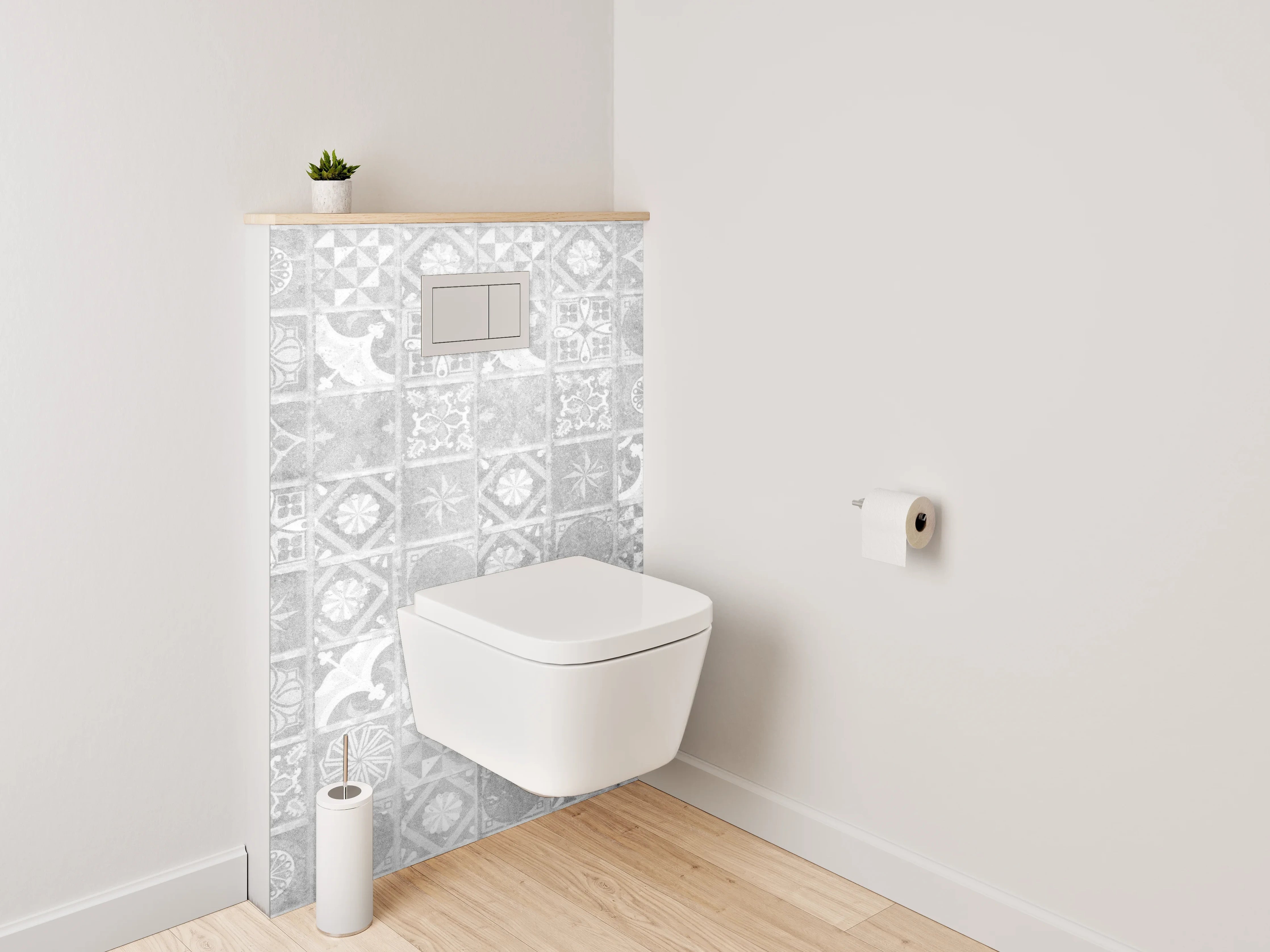 WC-Rückwand - Weiße Fliesenmuster Vintage-Optik