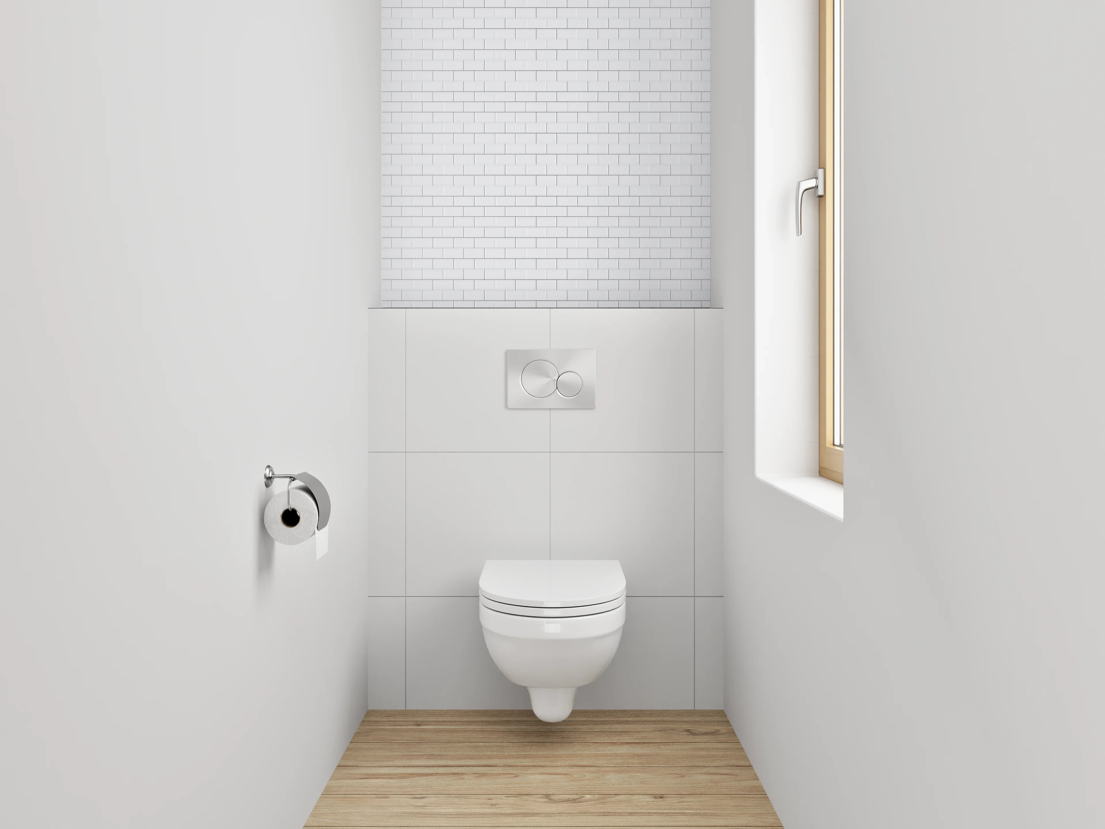 WC-Rückwand - Weiße Fliesenstruktur – Minimalistisches Wanddesign