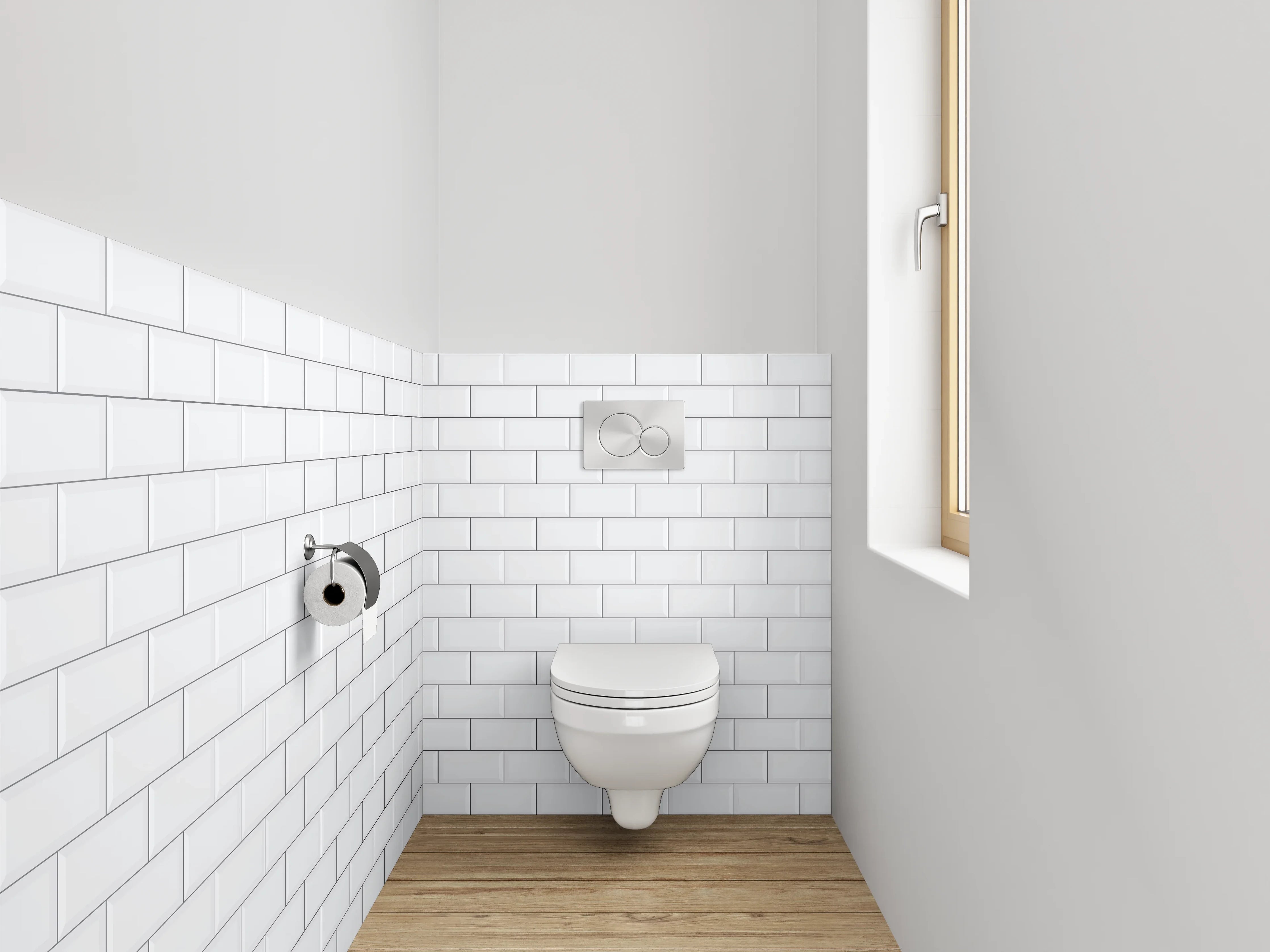 WC-Rückwand - Weiße Fliesenstruktur – Minimalistisches Wanddesign