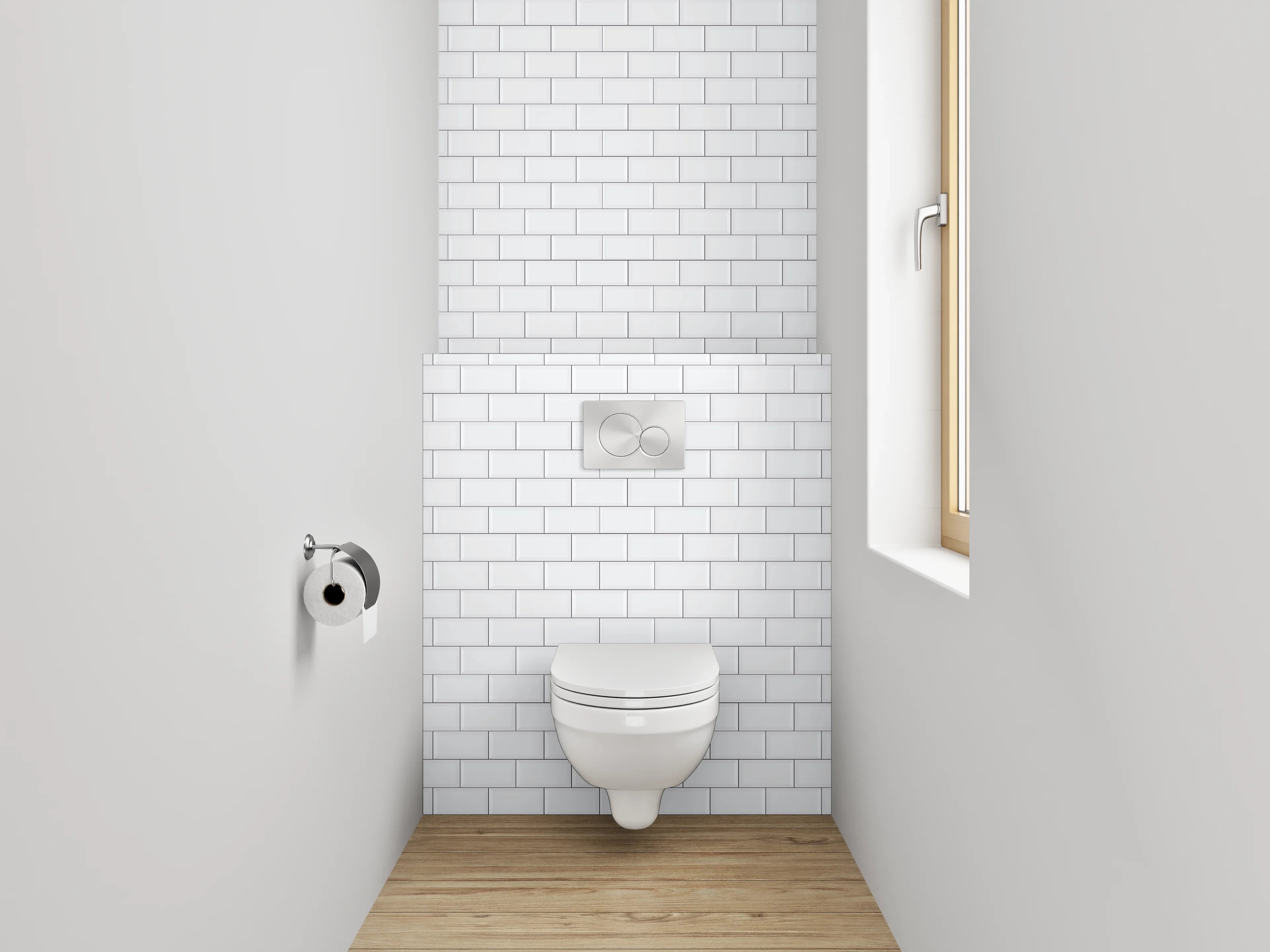 WC-Rückwand - Weiße Fliesenstruktur – Minimalistisches Wanddesign