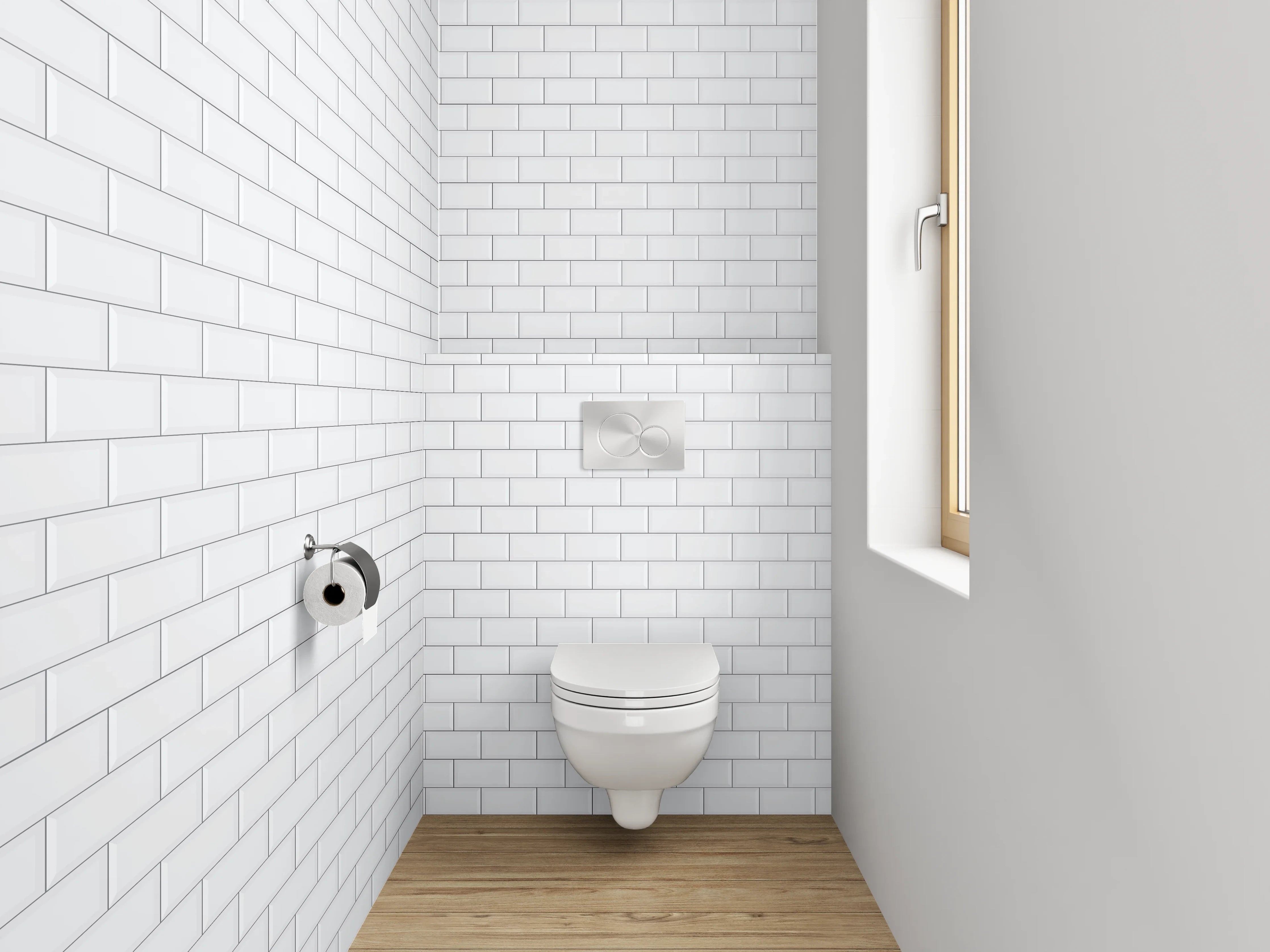 WC-Rückwand - Weiße Fliesenstruktur – Minimalistisches Wanddesign
