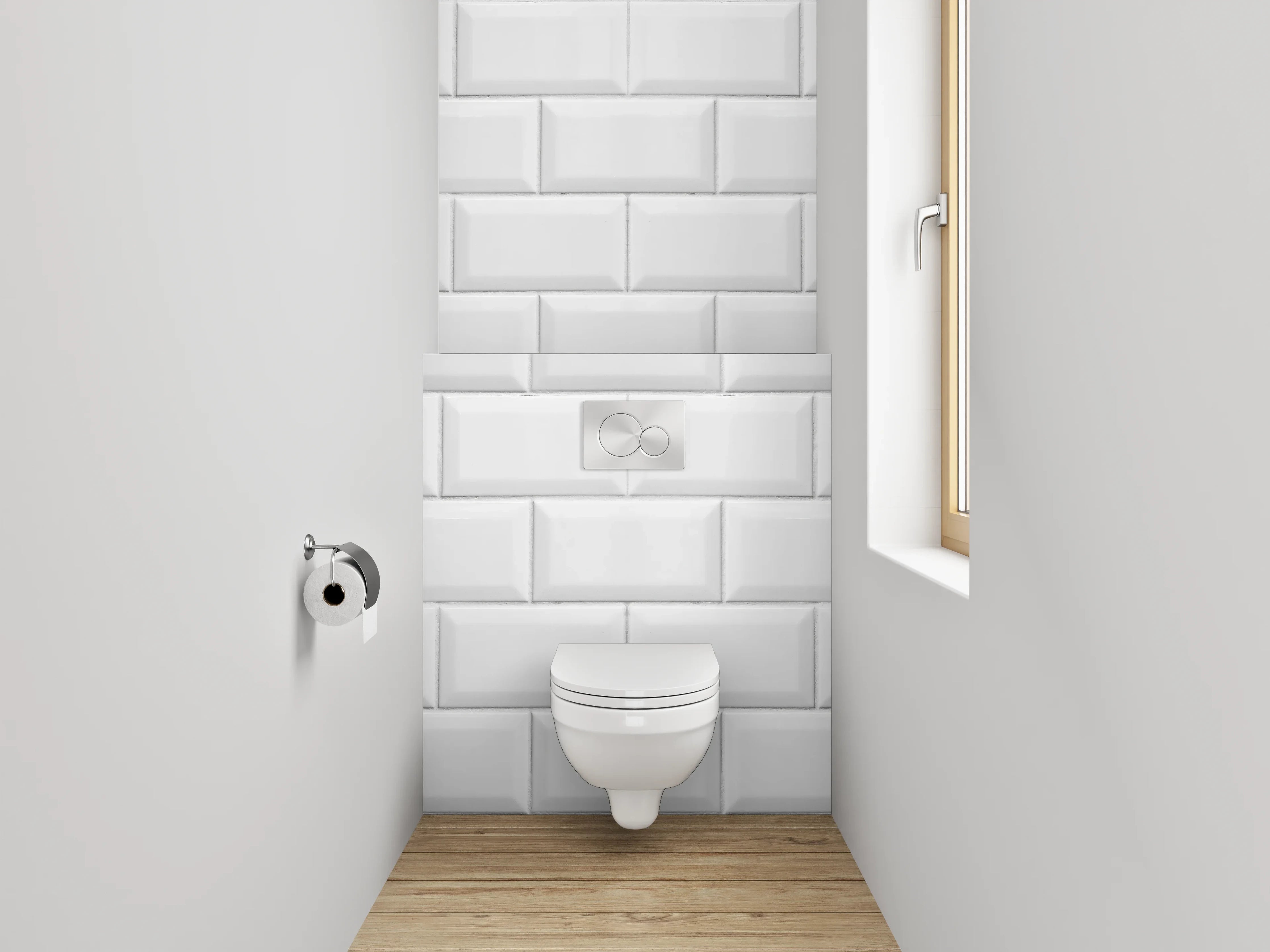 WC-Rückwand - Weiße Fliesenstruktur – Moderne Kacheloptik