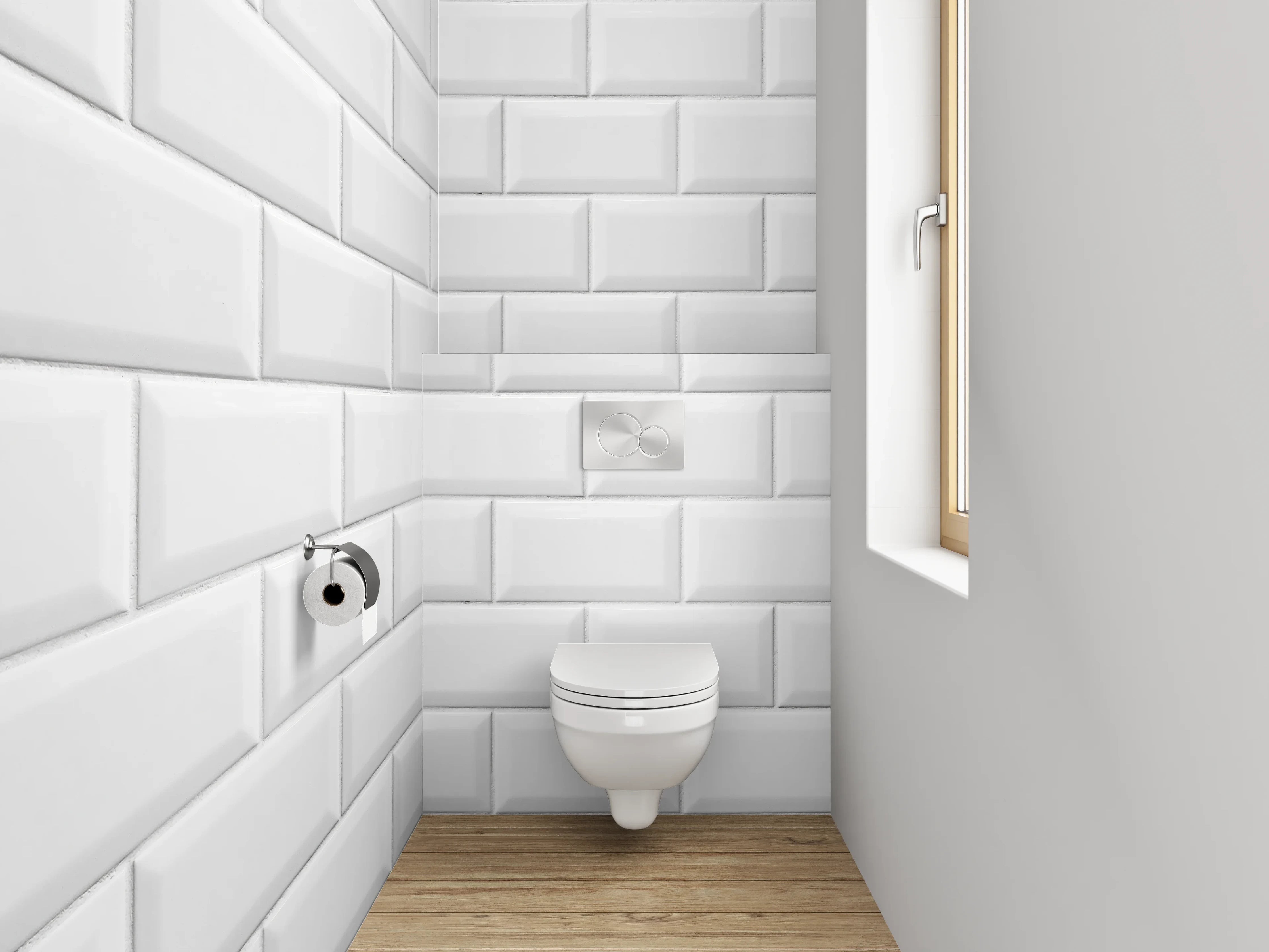 WC-Rückwand - Weiße Fliesenstruktur – Moderne Kacheloptik