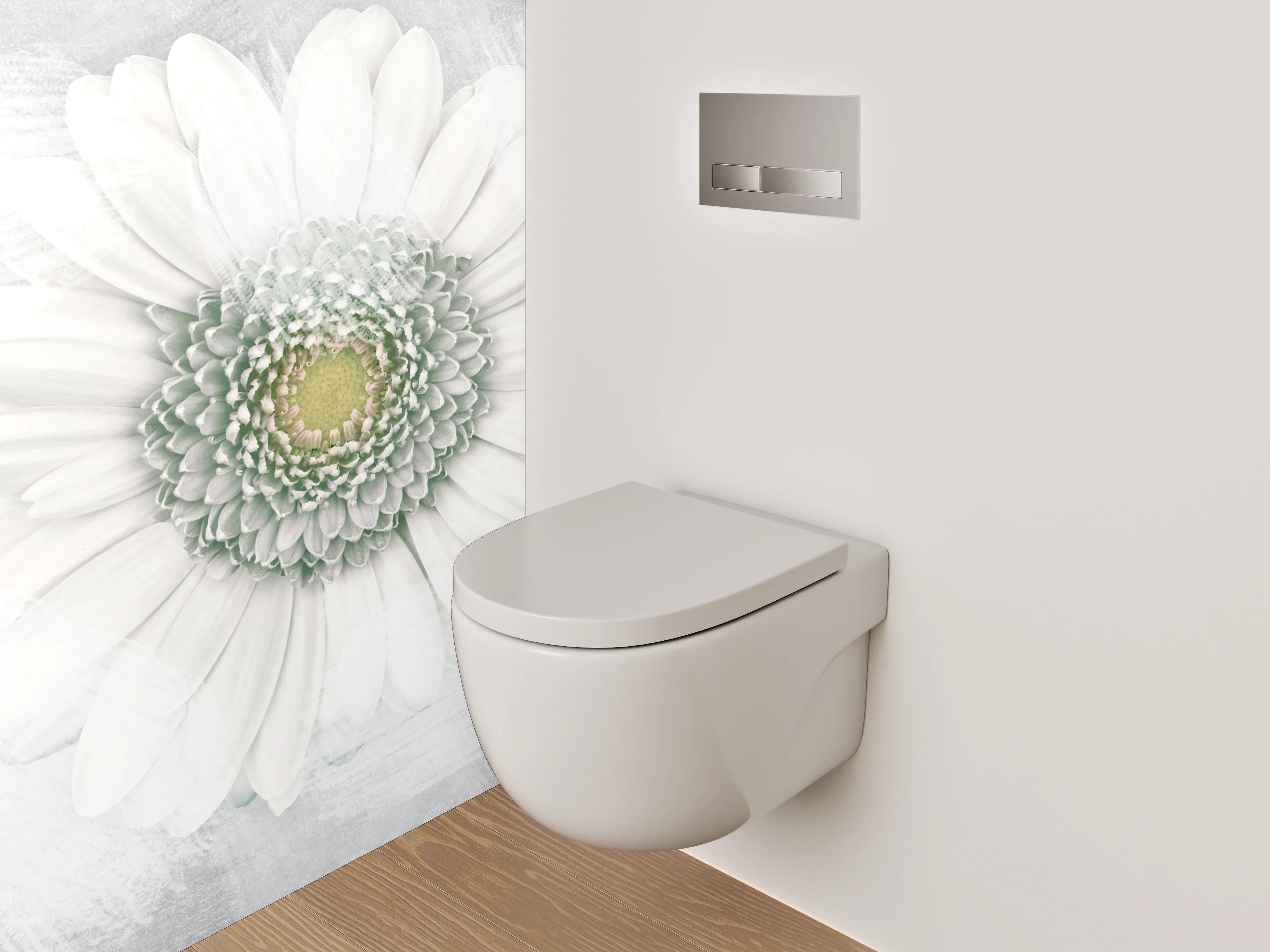 WC-Rückwand - Weiße Gänseblümchen auf sanftem Grau