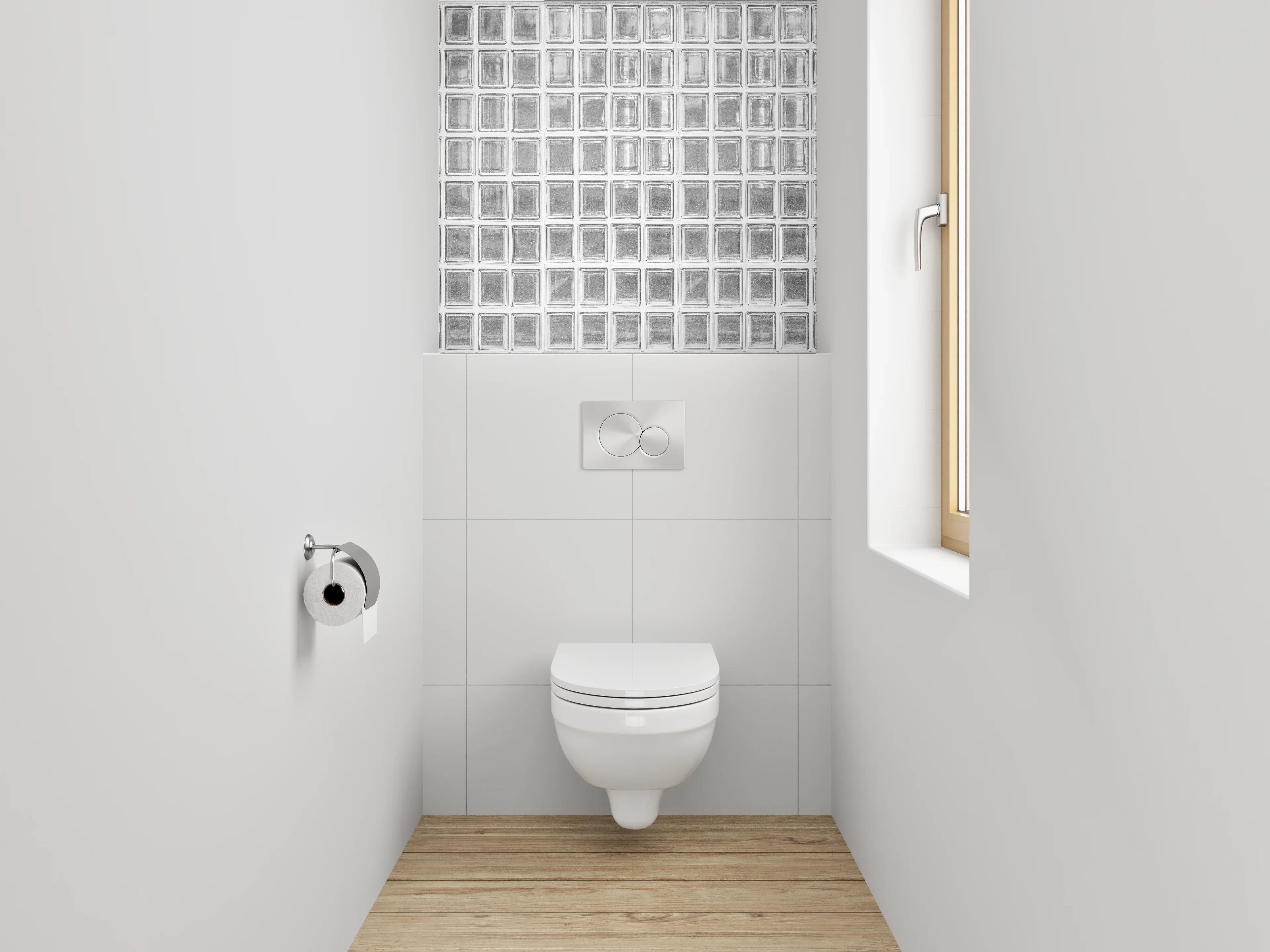 WC-Rückwand - Weiße Glasbaustein-Wand modern