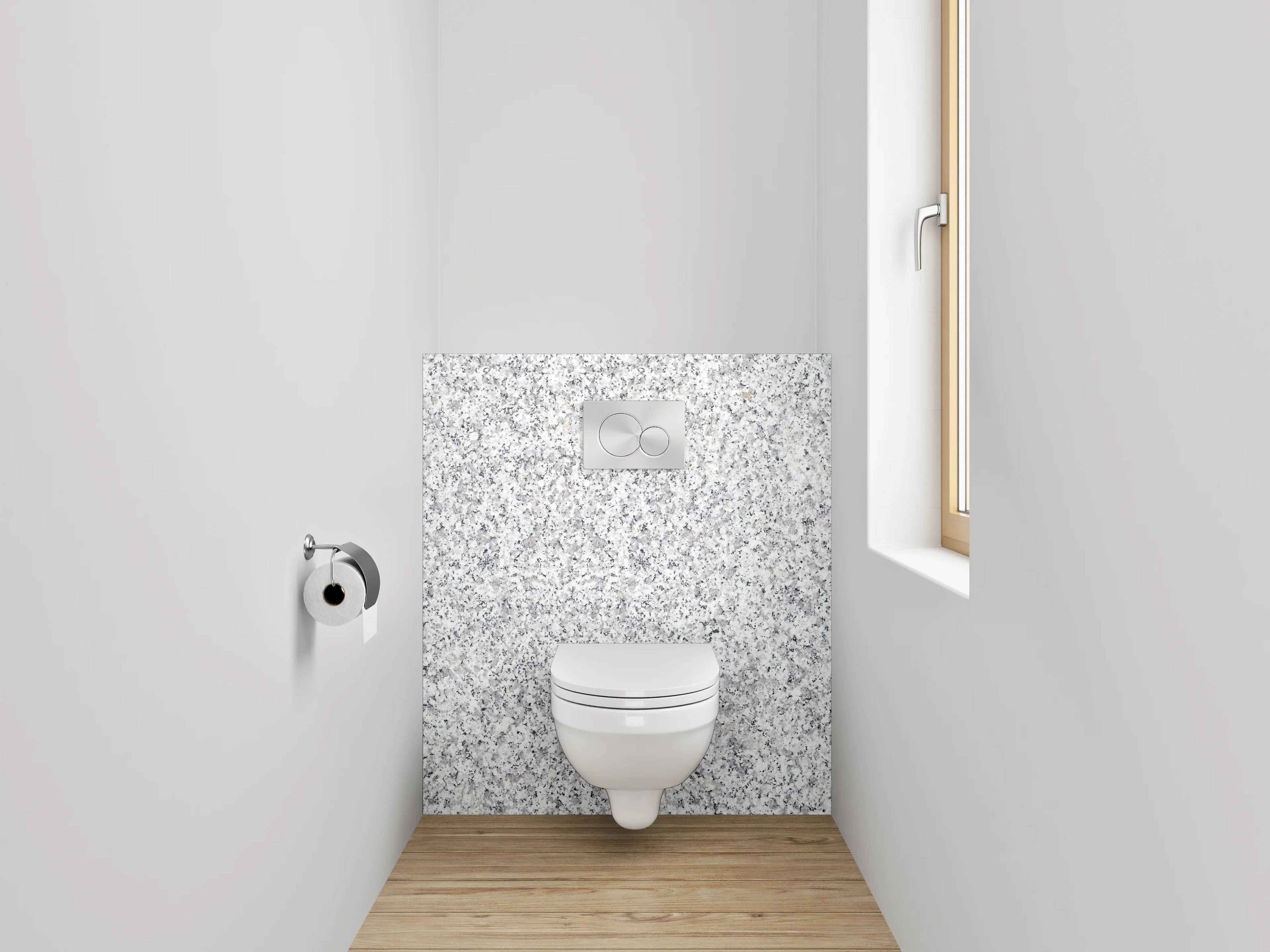 WC-Rückwand - Weiße Granitoptik mit grauen Sprenkeln