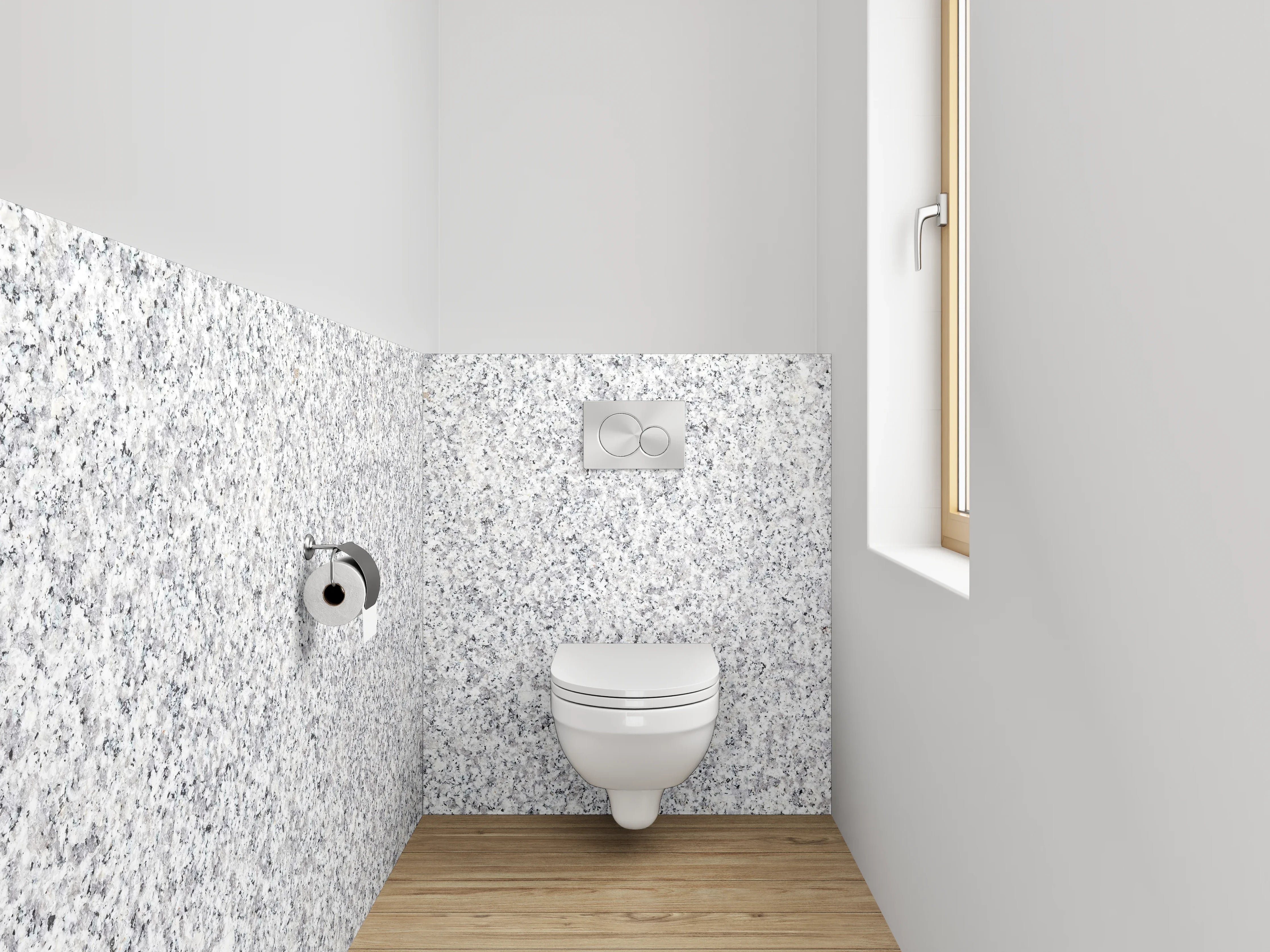 WC-Rückwand - Weiße Granitoptik mit grauen Sprenkeln