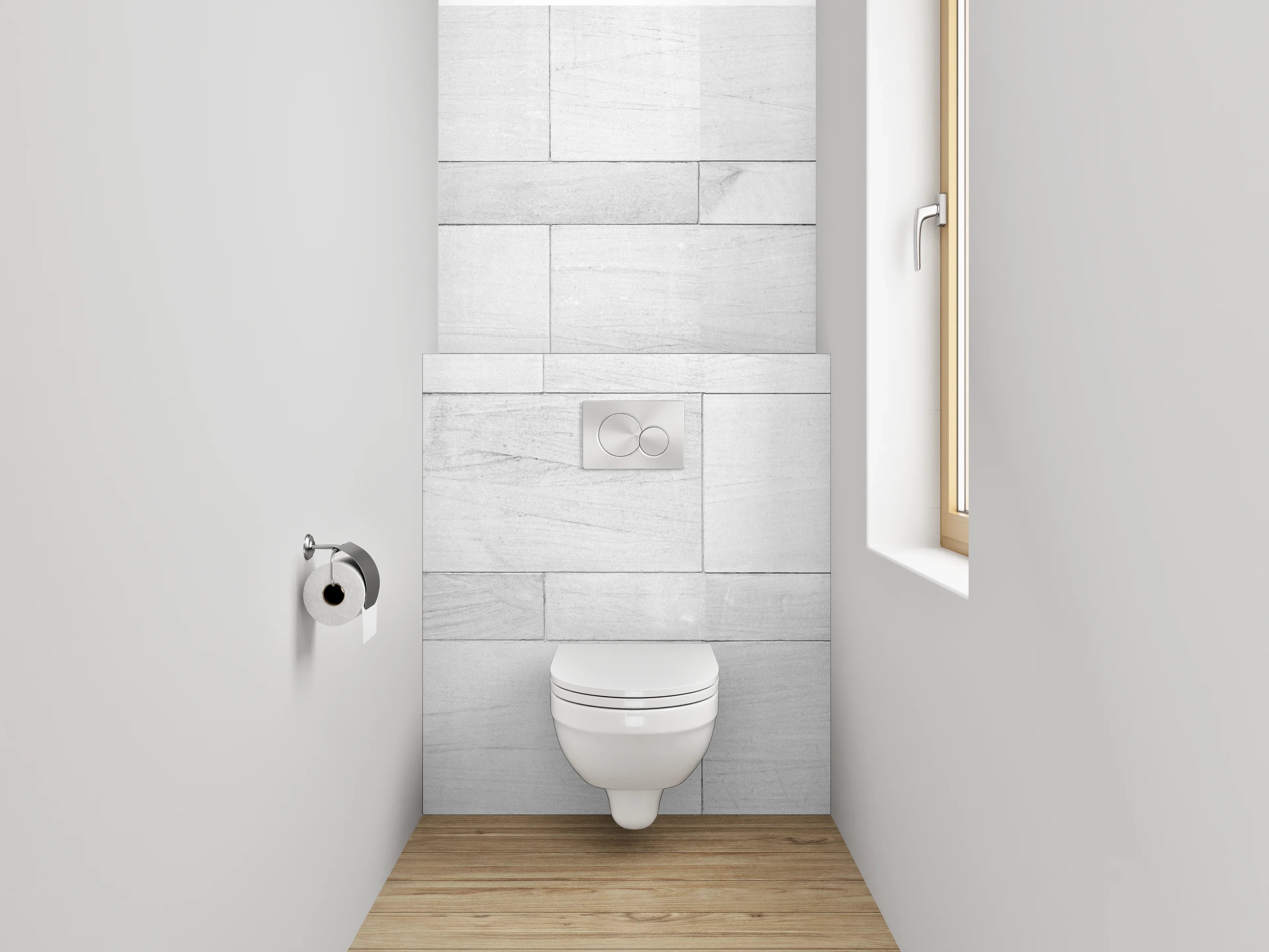 WC-Rückwand - Weiße Holzfliesen-Optik modern