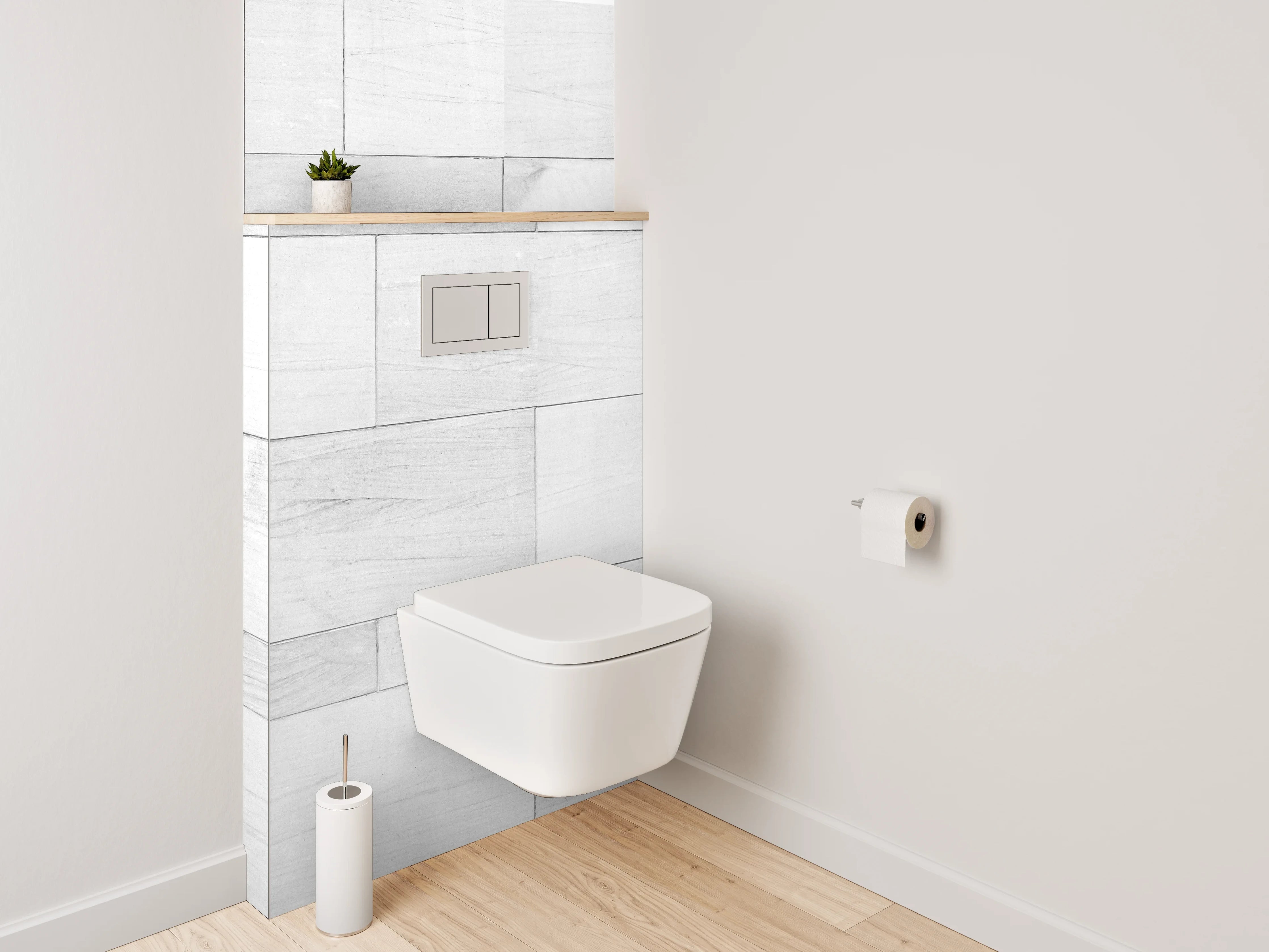 WC-Rückwand - Weiße Holzfliesen-Optik modern