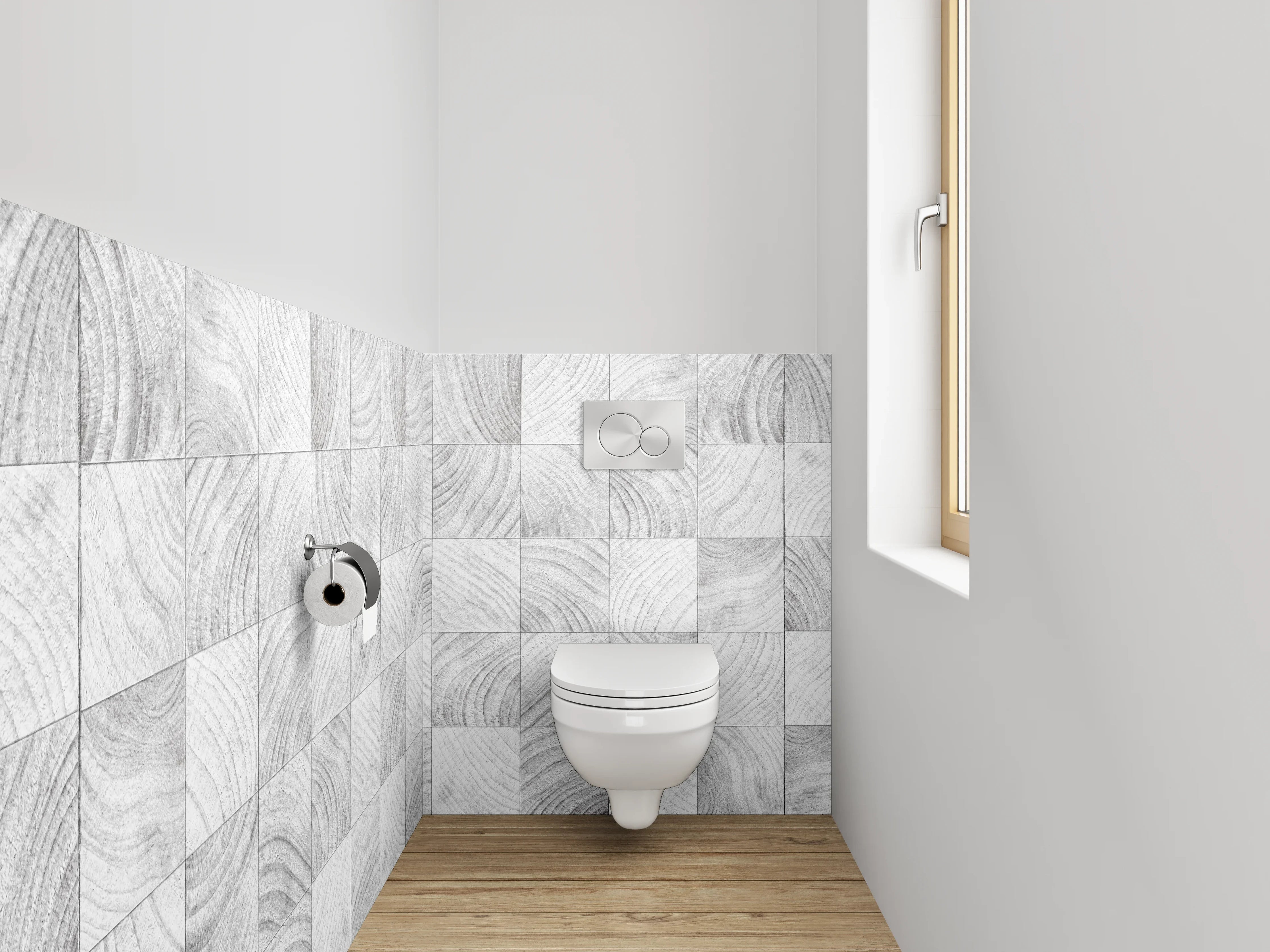 WC-Rückwand - Weiße Holzoptik Fliesen Muster