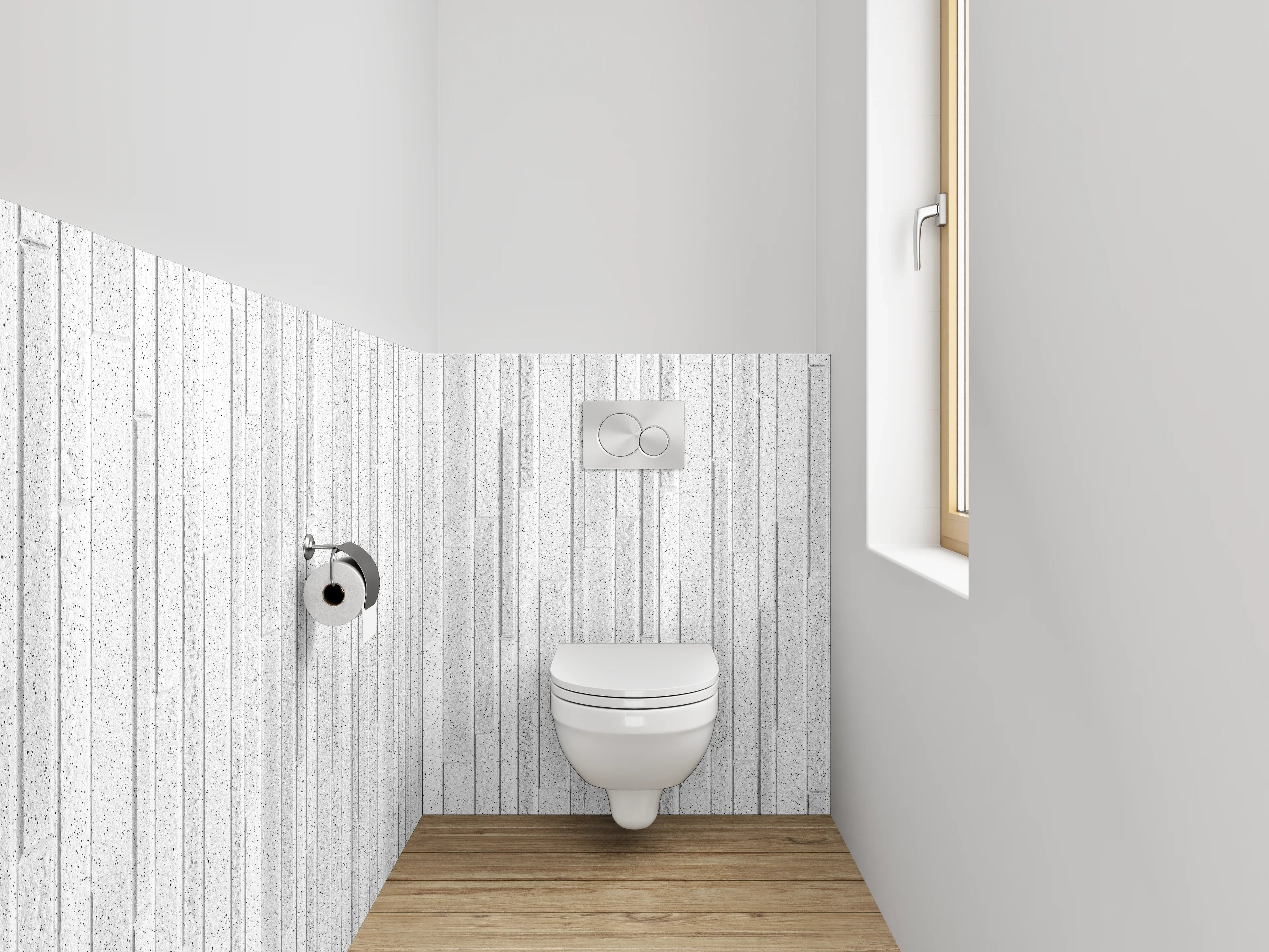 WC-Rückwand - Weiße Holzoptik Paneele