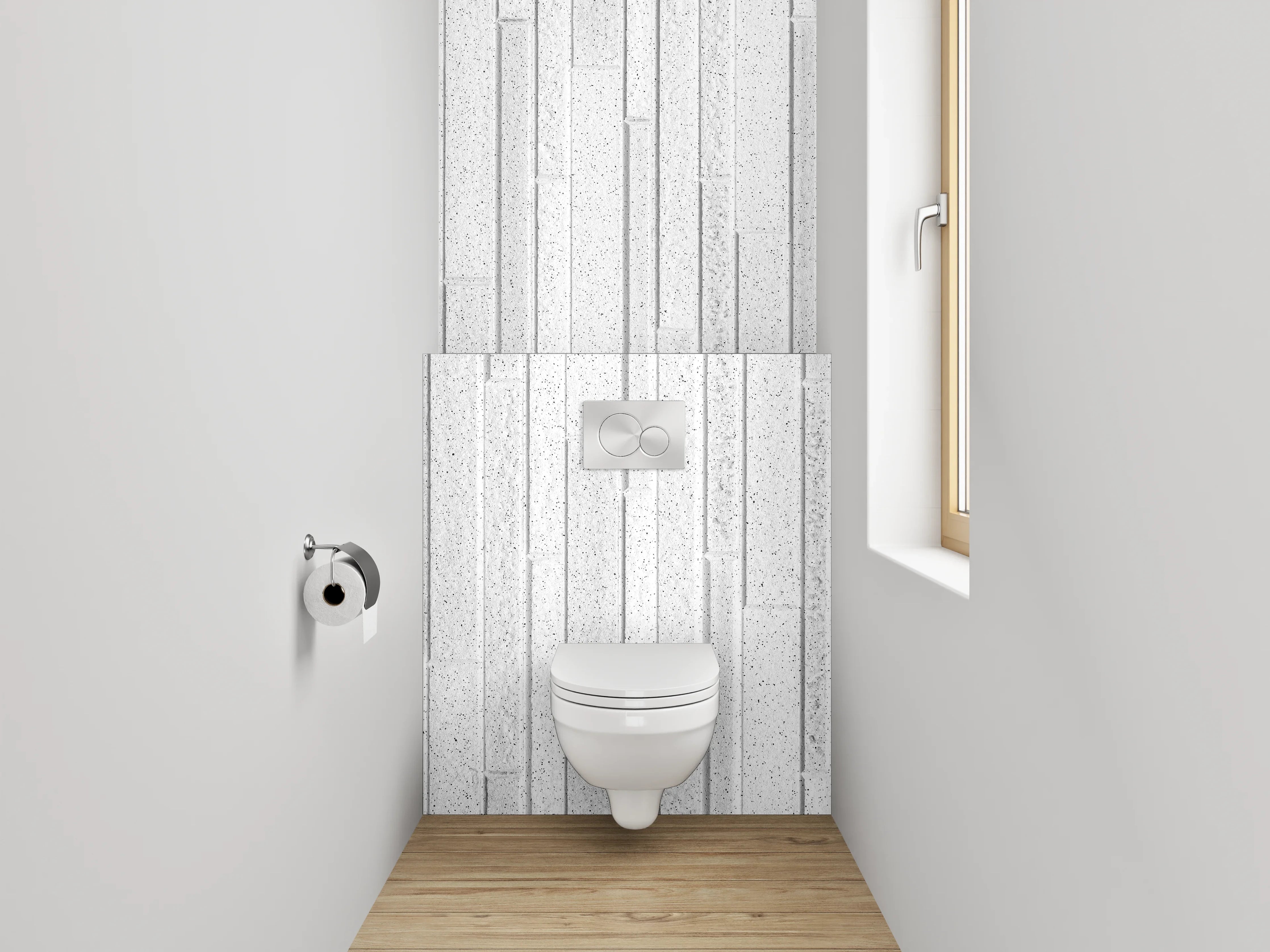 WC-Rückwand - Weiße Holzoptik Paneele