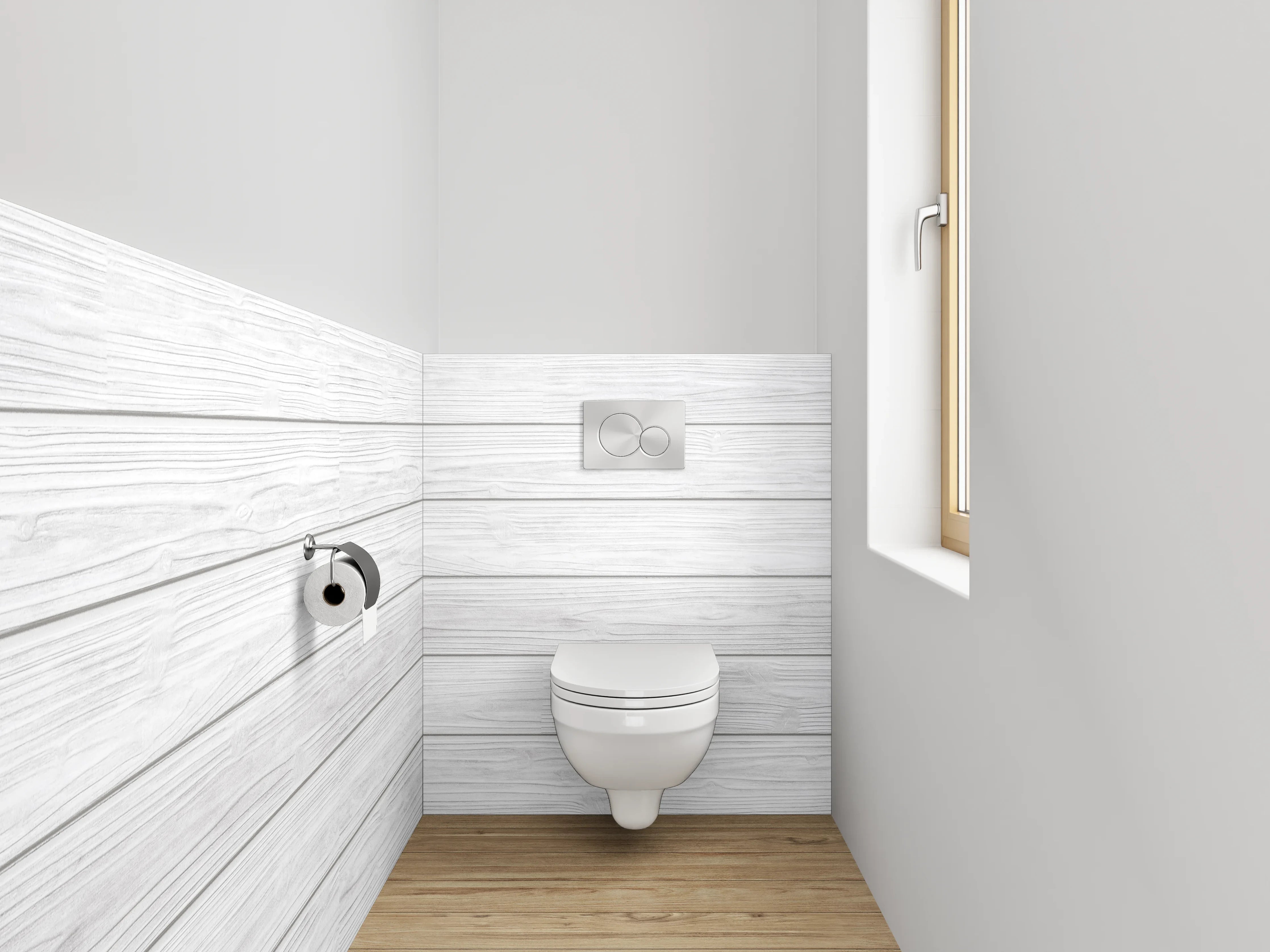 WC-Rückwand - Weiße Holzoptik Paneele modern