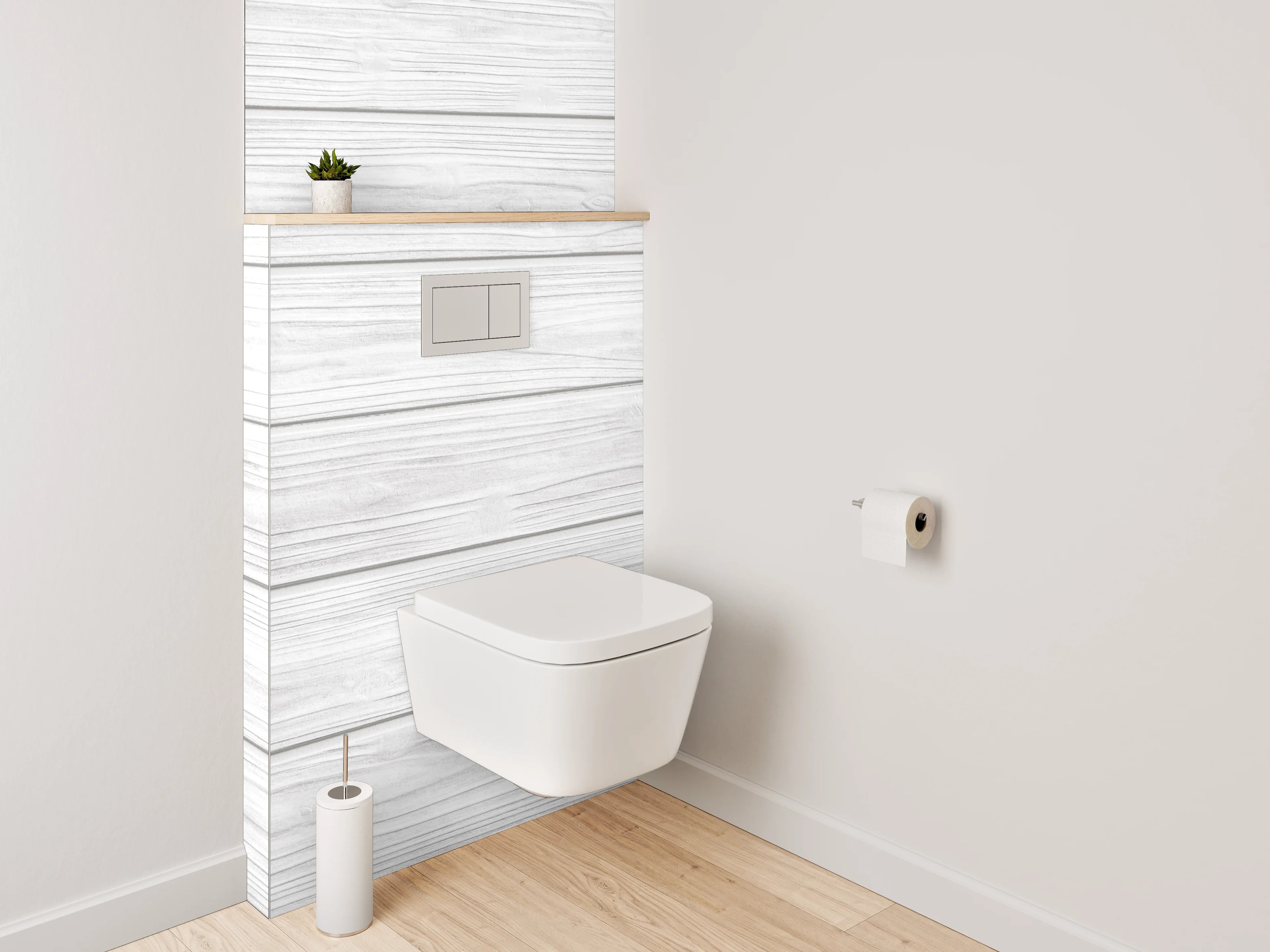 WC-Rückwand - Weiße Holzoptik Paneele modern