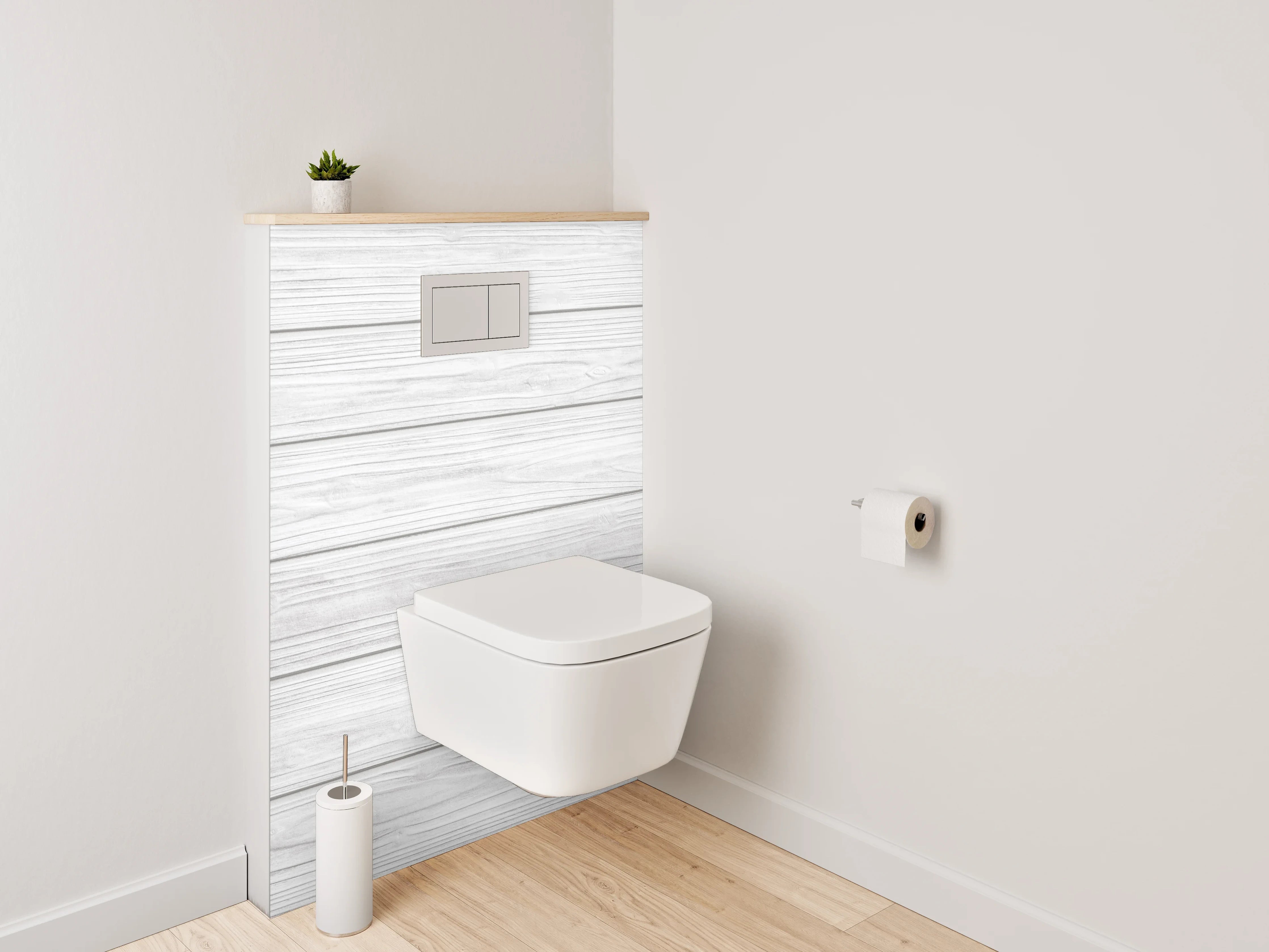 WC-Rückwand - Weiße Holzoptik Paneele modern