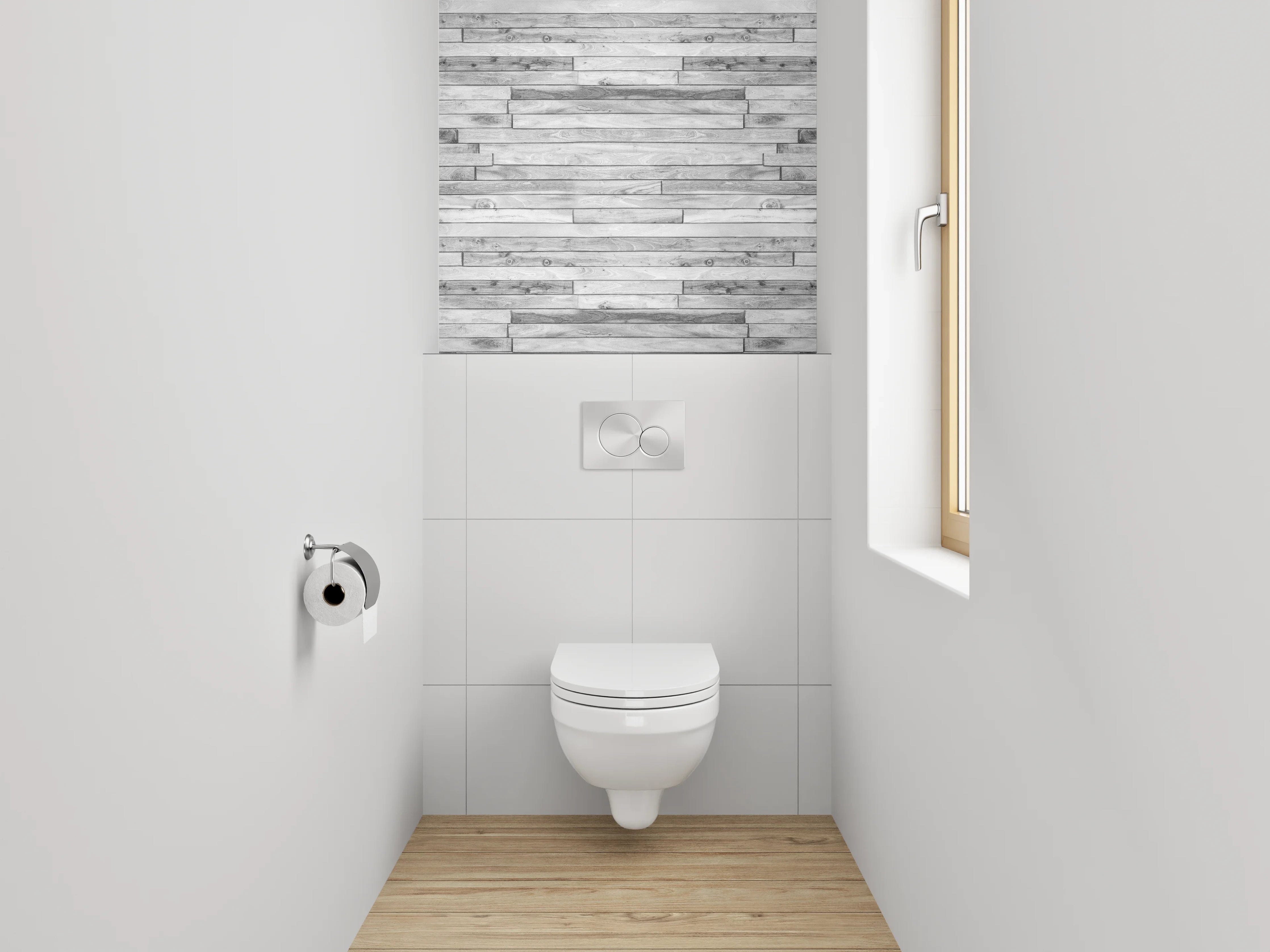 WC-Rückwand - Weiße Holzoptik Wandpaneel