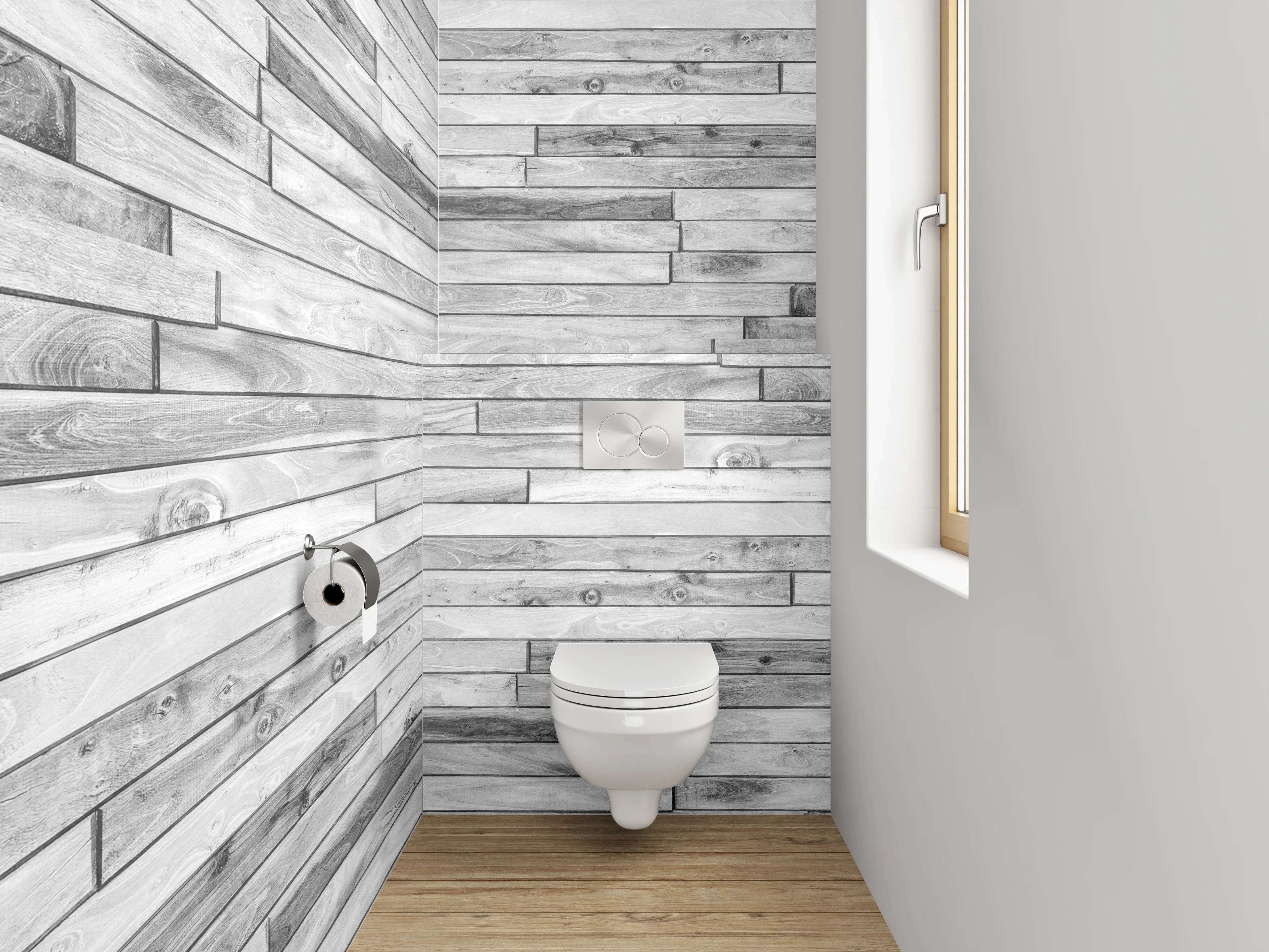 WC-Rückwand - Weiße Holzoptik Wandpaneel