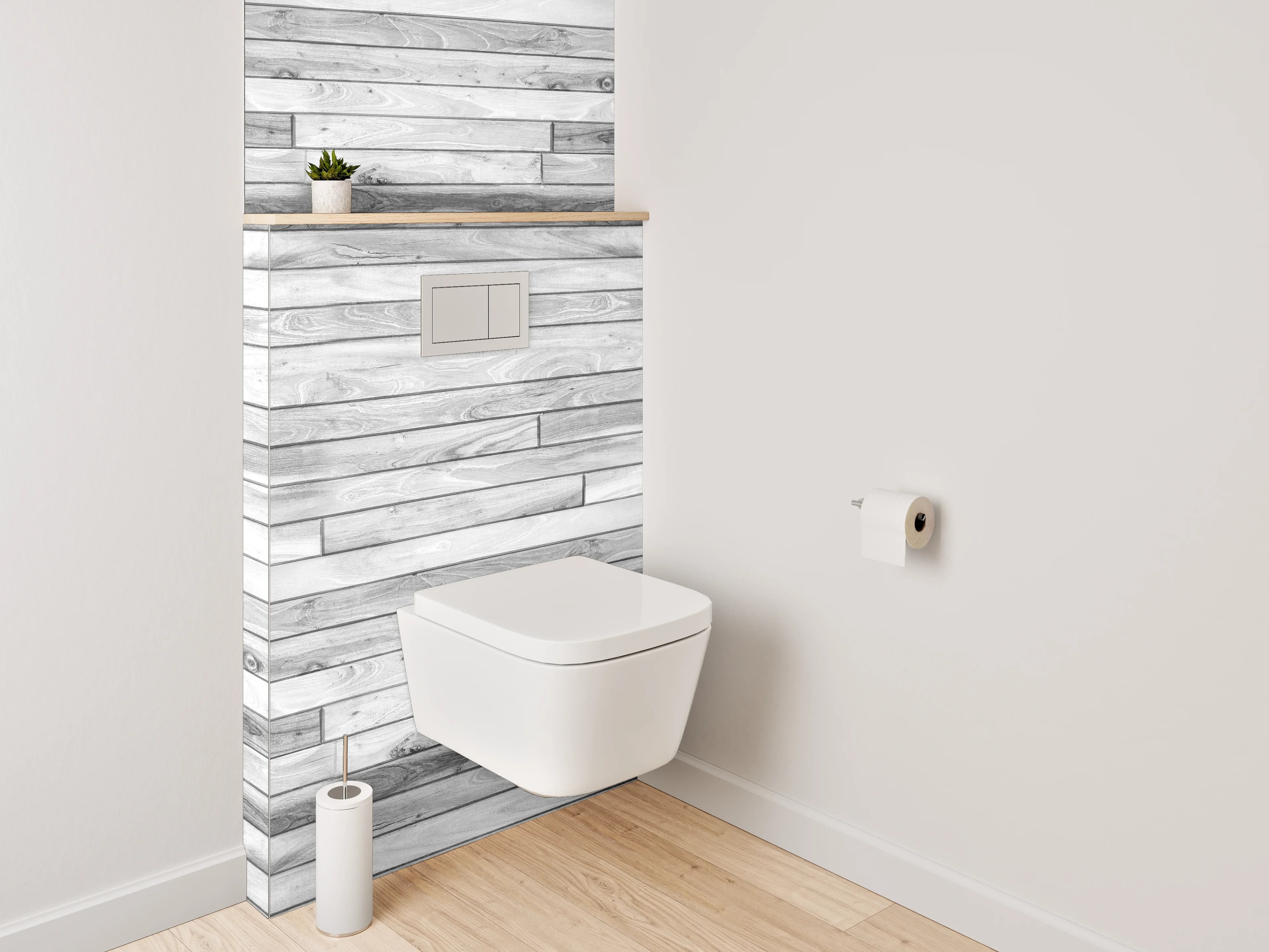 WC-Rückwand - Weiße Holzoptik Wandpaneel
