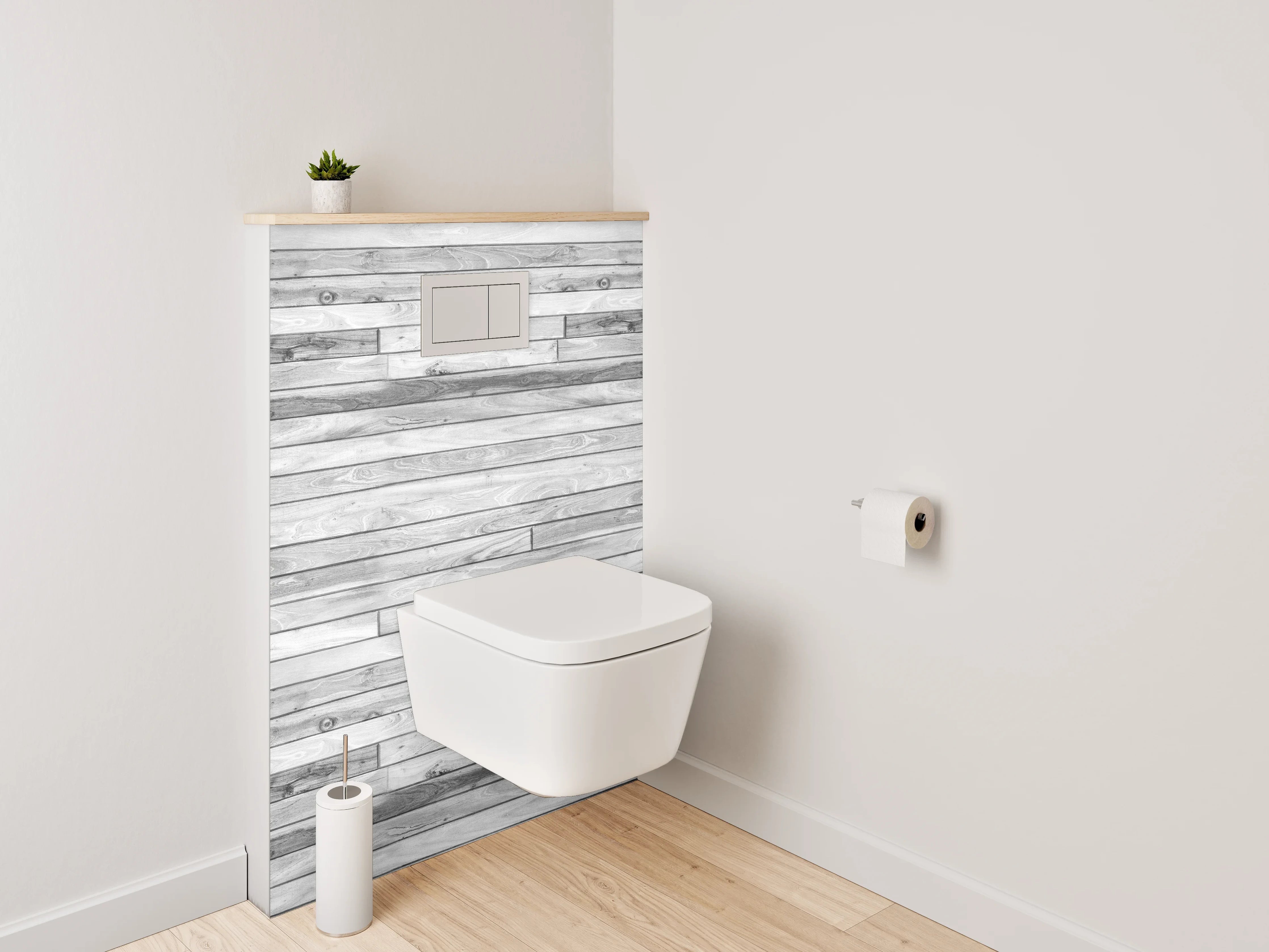 WC-Rückwand - Weiße Holzoptik Wandpaneel
