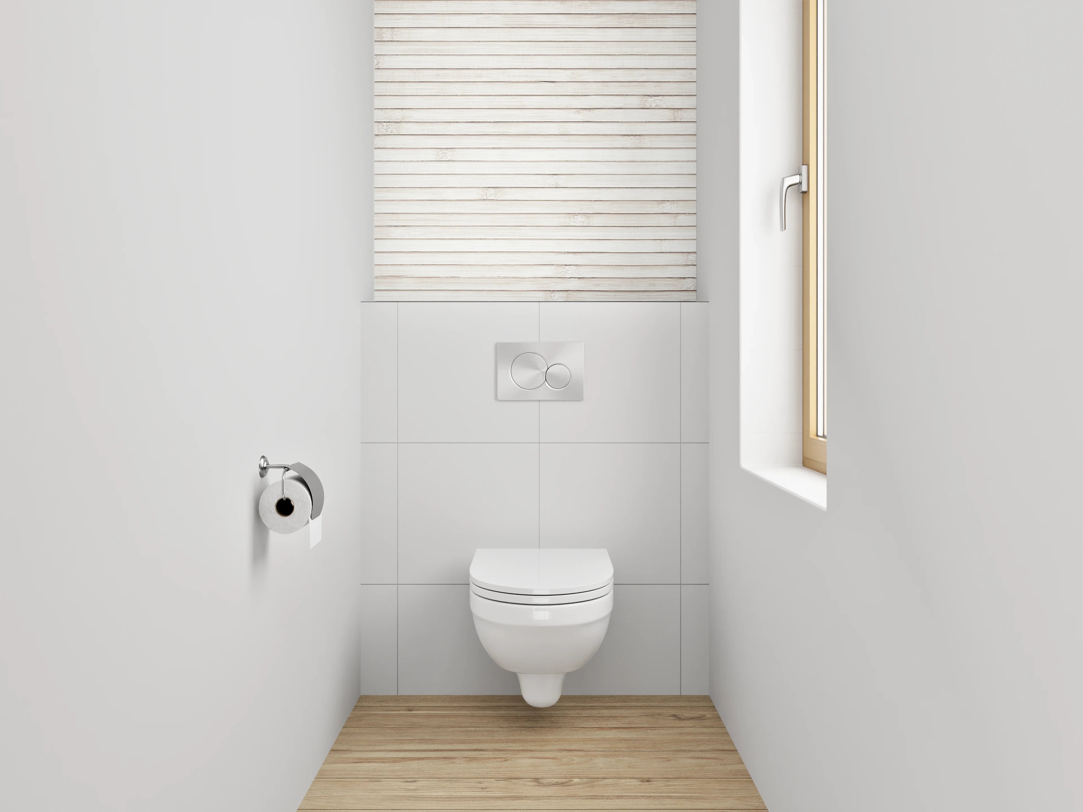 WC-Rückwand - Weiße Holzoptik Wandverkleidung