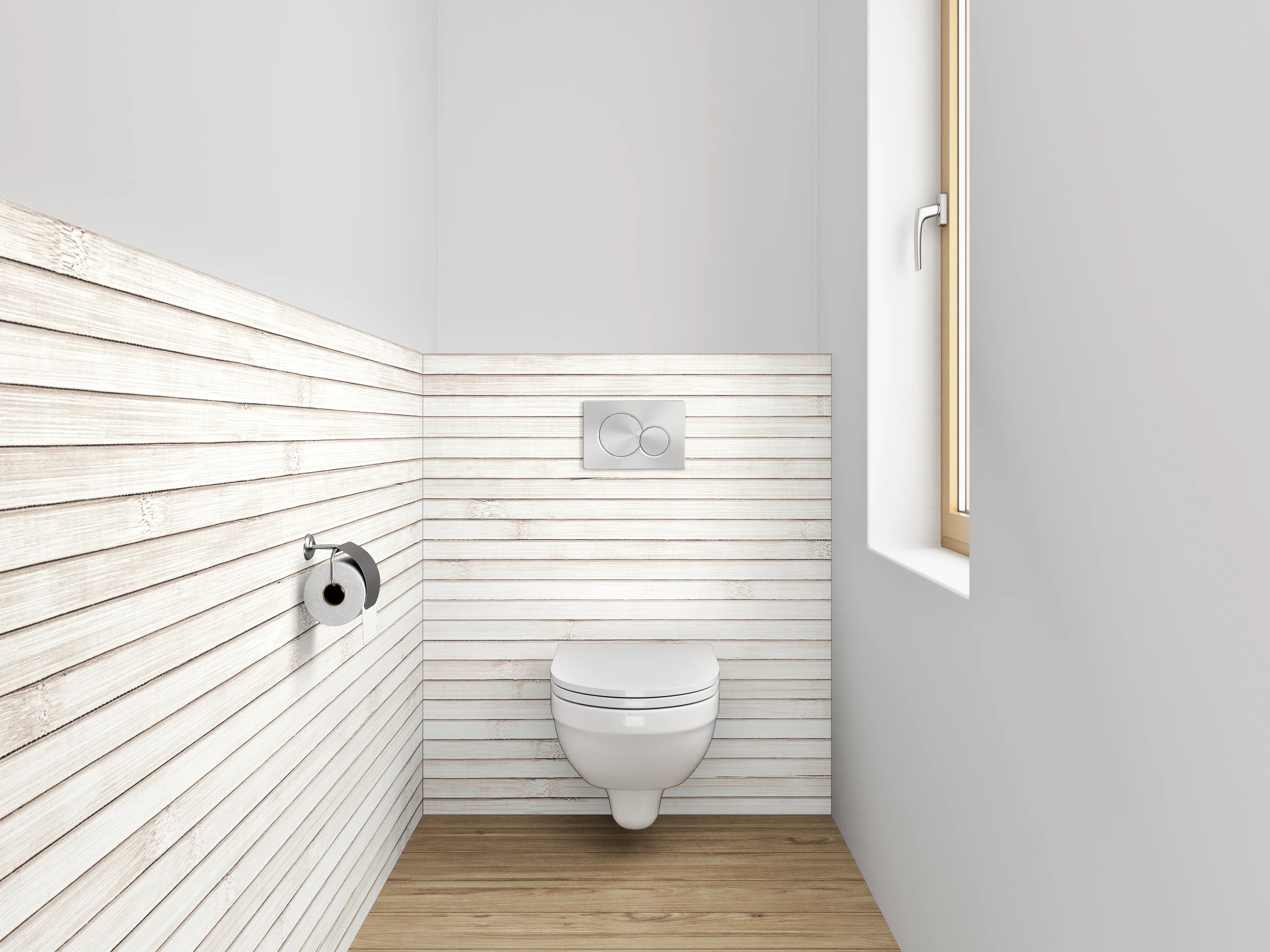 WC-Rückwand - Weiße Holzoptik Wandverkleidung