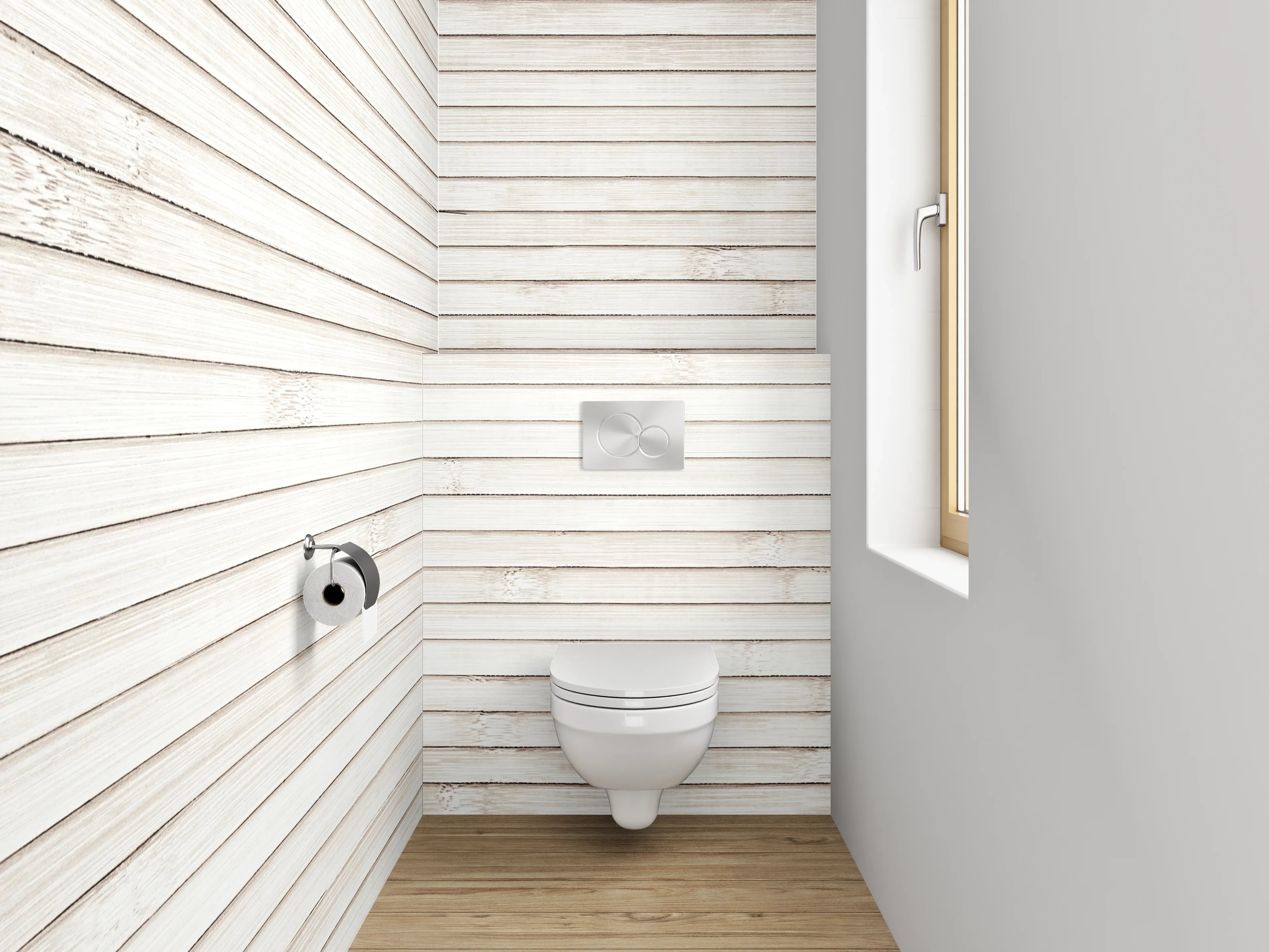 WC-Rückwand - Weiße Holzoptik Wandverkleidung