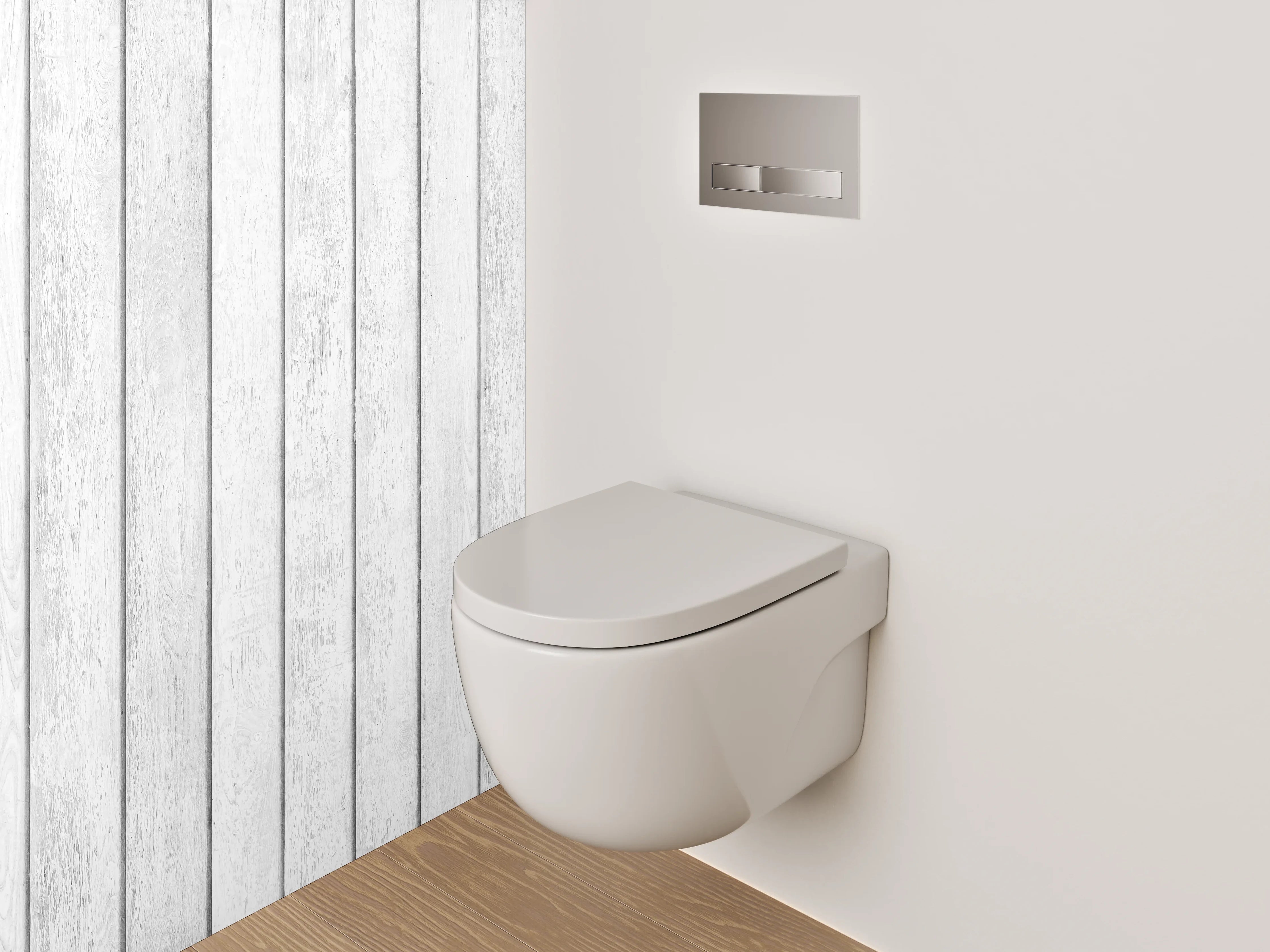 WC-Rückwand - Weiße Holzwand mit vertikalen Linien