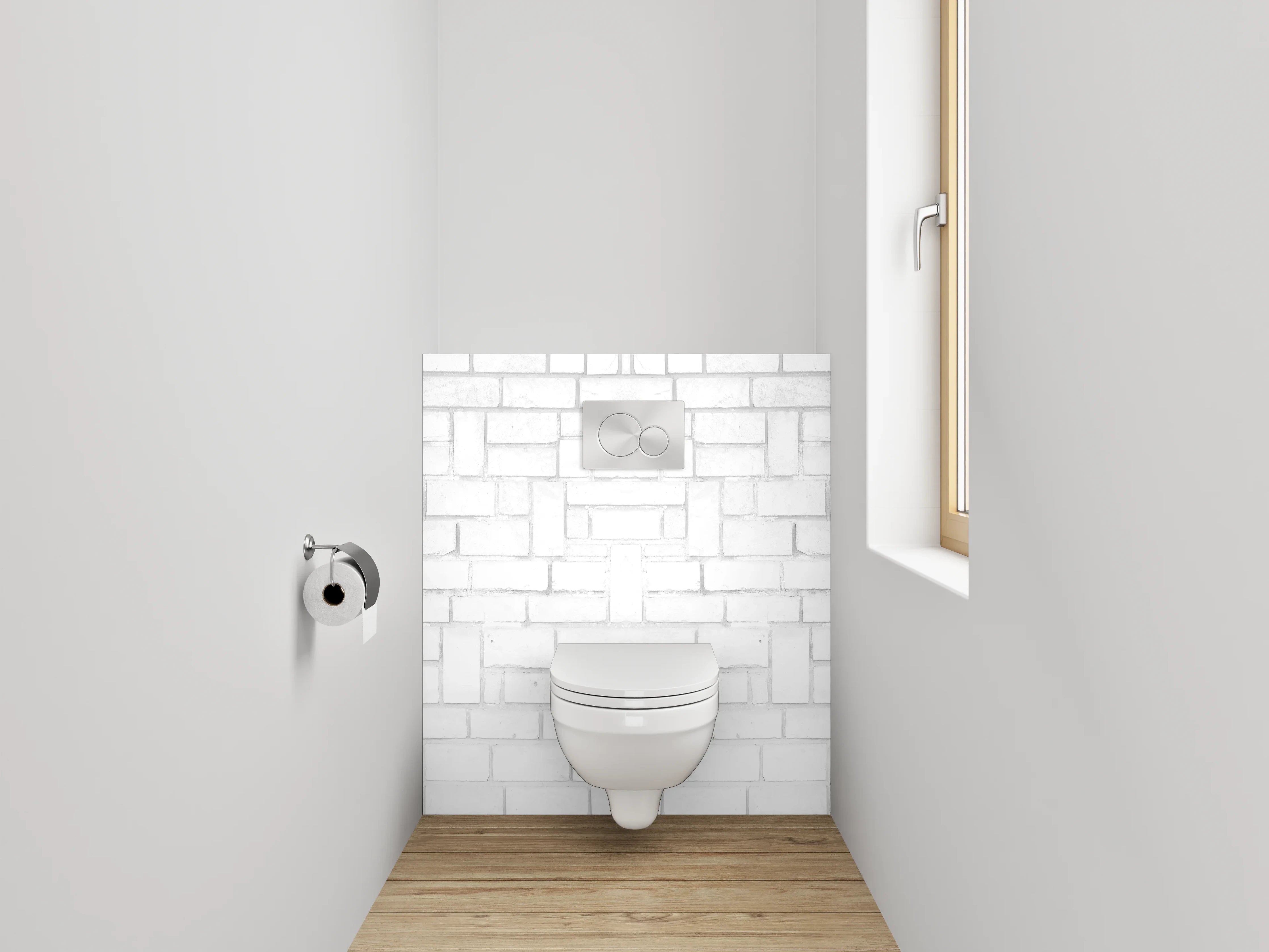 WC-Rückwand - Weiße Kachelwand Ziegelmuster Minimalistisch