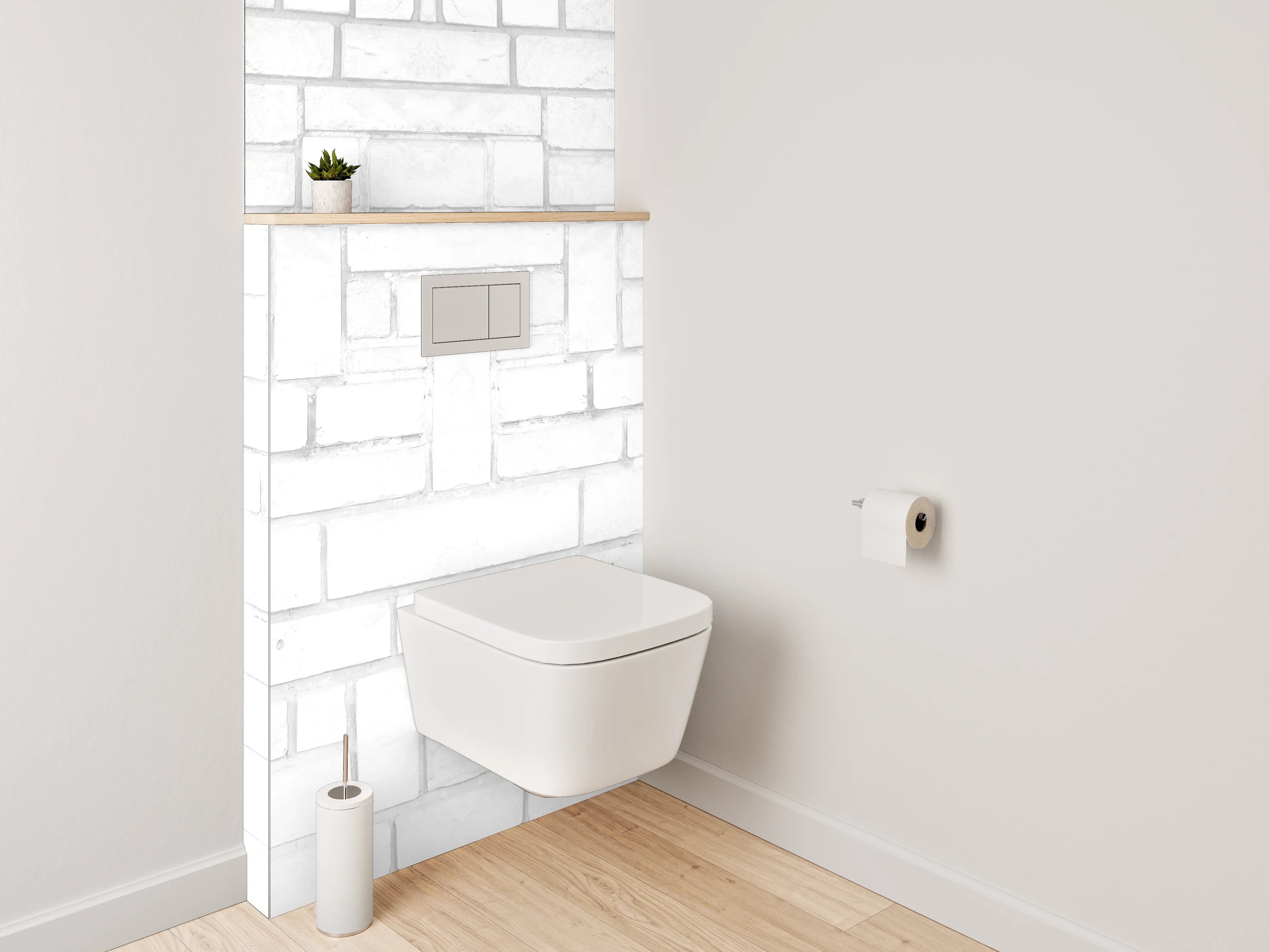 WC-Rückwand - Weiße Kachelwand Ziegelmuster Minimalistisch