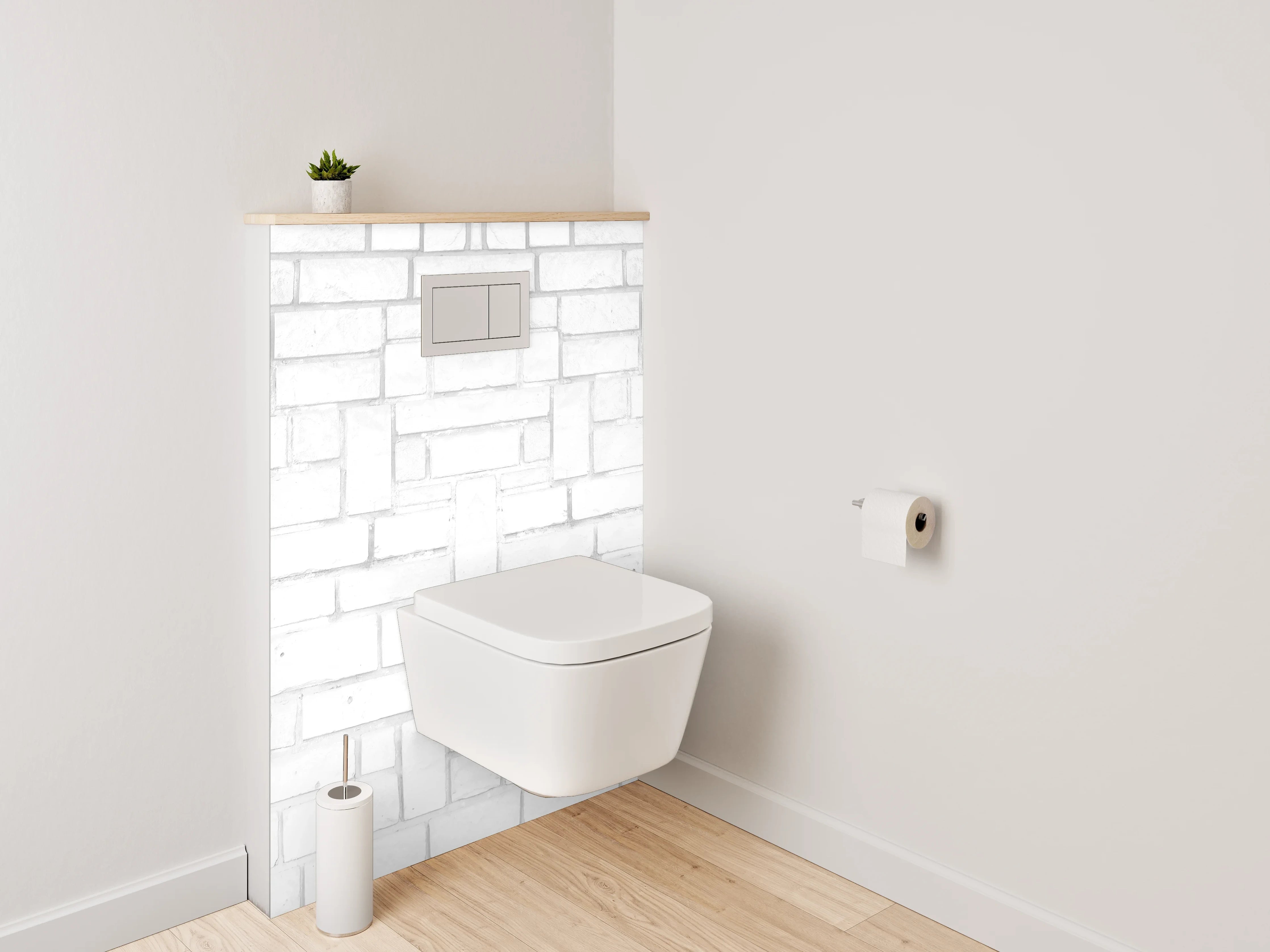 WC-Rückwand - Weiße Kachelwand Ziegelmuster Minimalistisch