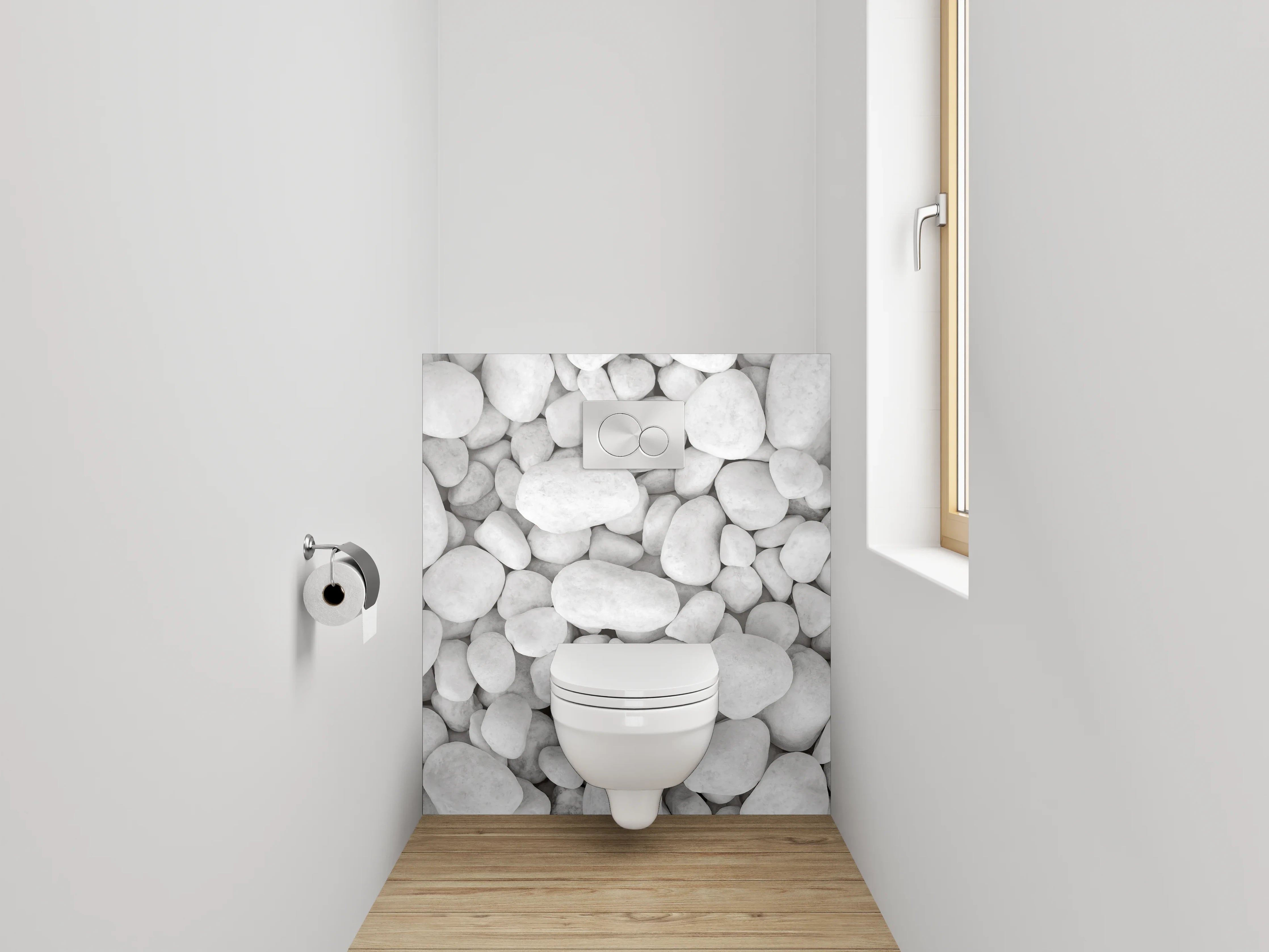 WC-Rückwand - Weiße Kieselsteine Natursteinoptik