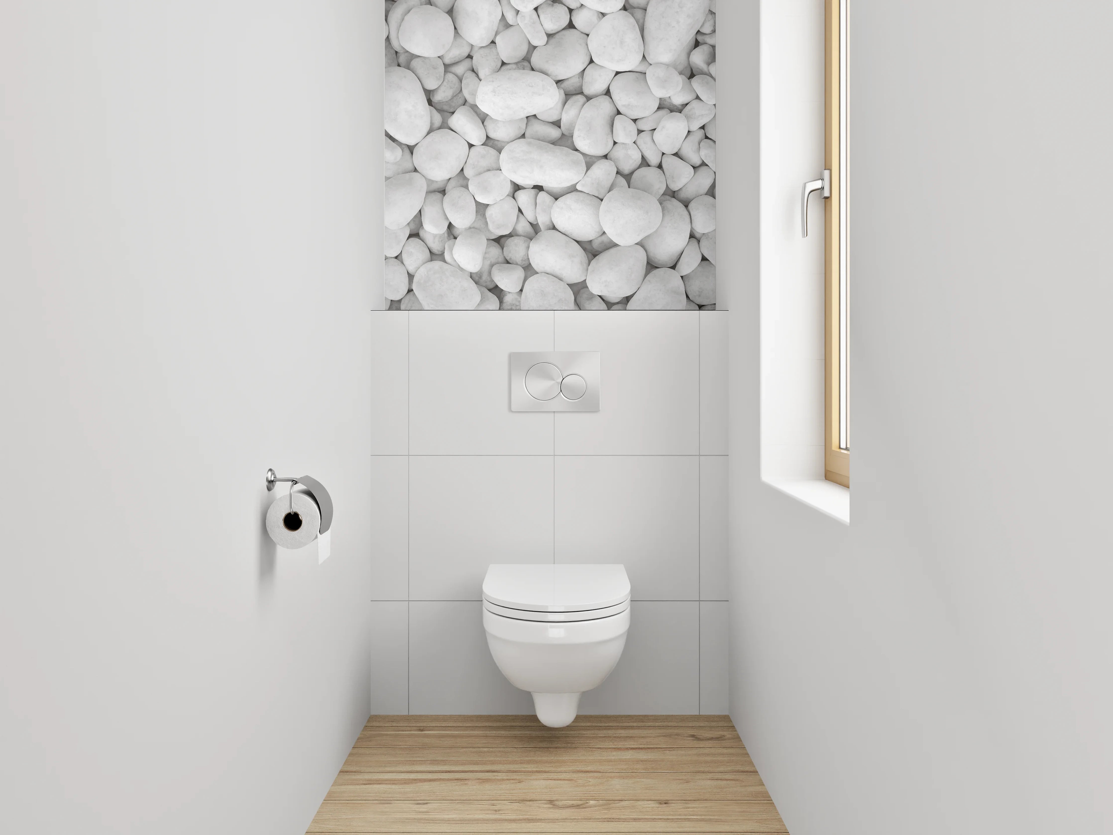 WC-Rückwand - Weiße Kieselsteine Natursteinoptik