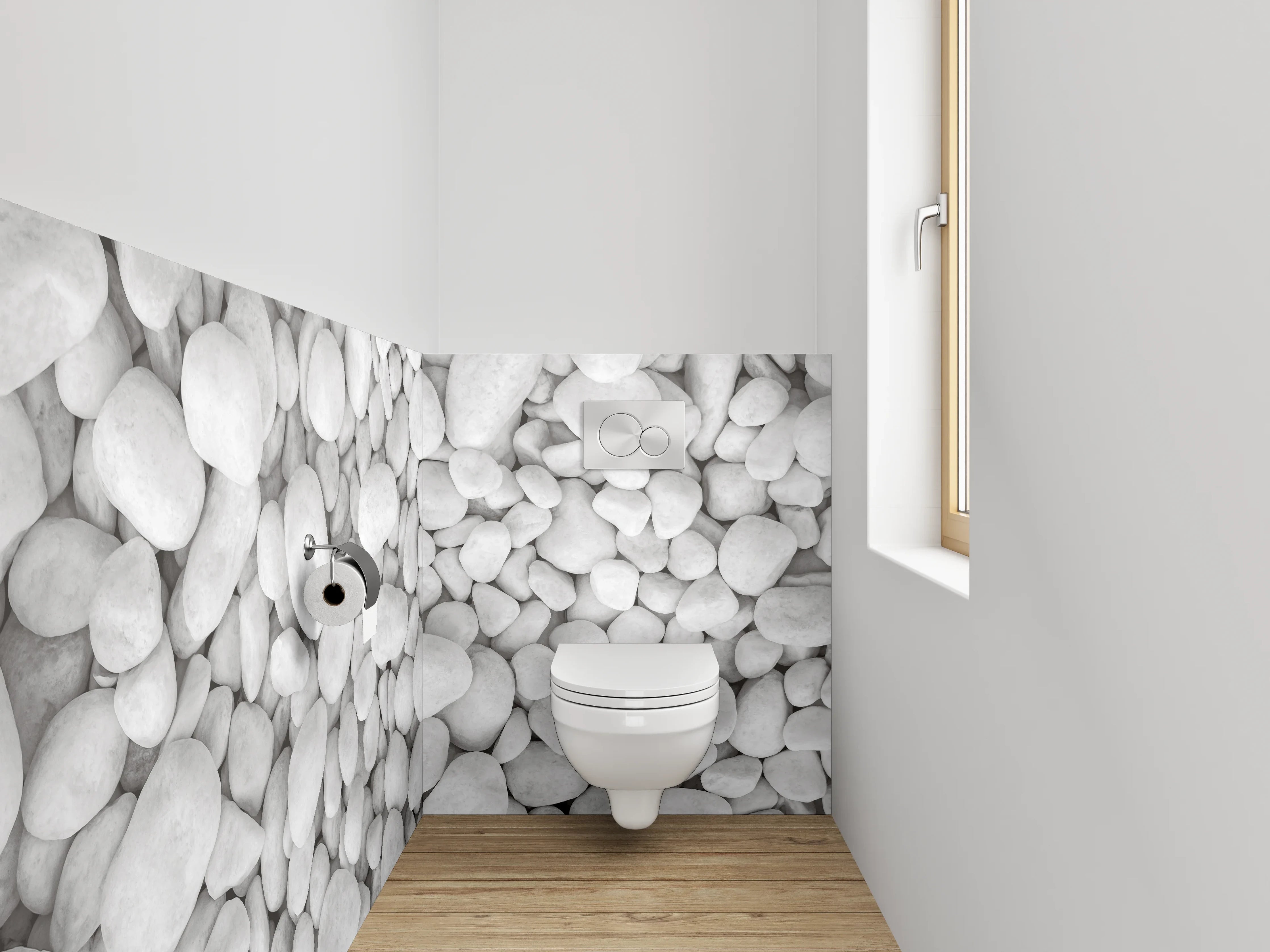 WC-Rückwand - Weiße Kieselsteine Natursteinoptik
