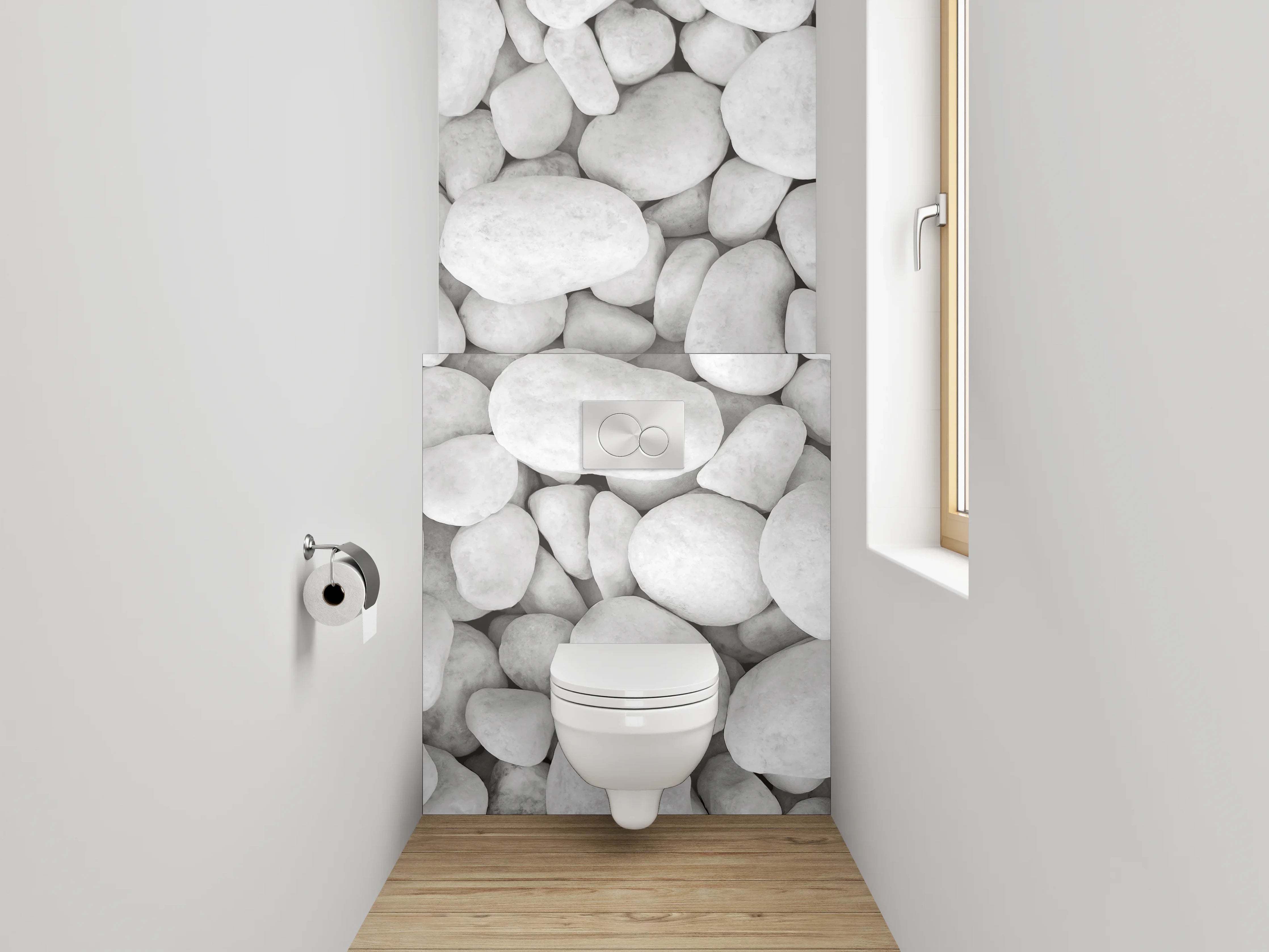 WC-Rückwand - Weiße Kieselsteine Natursteinoptik
