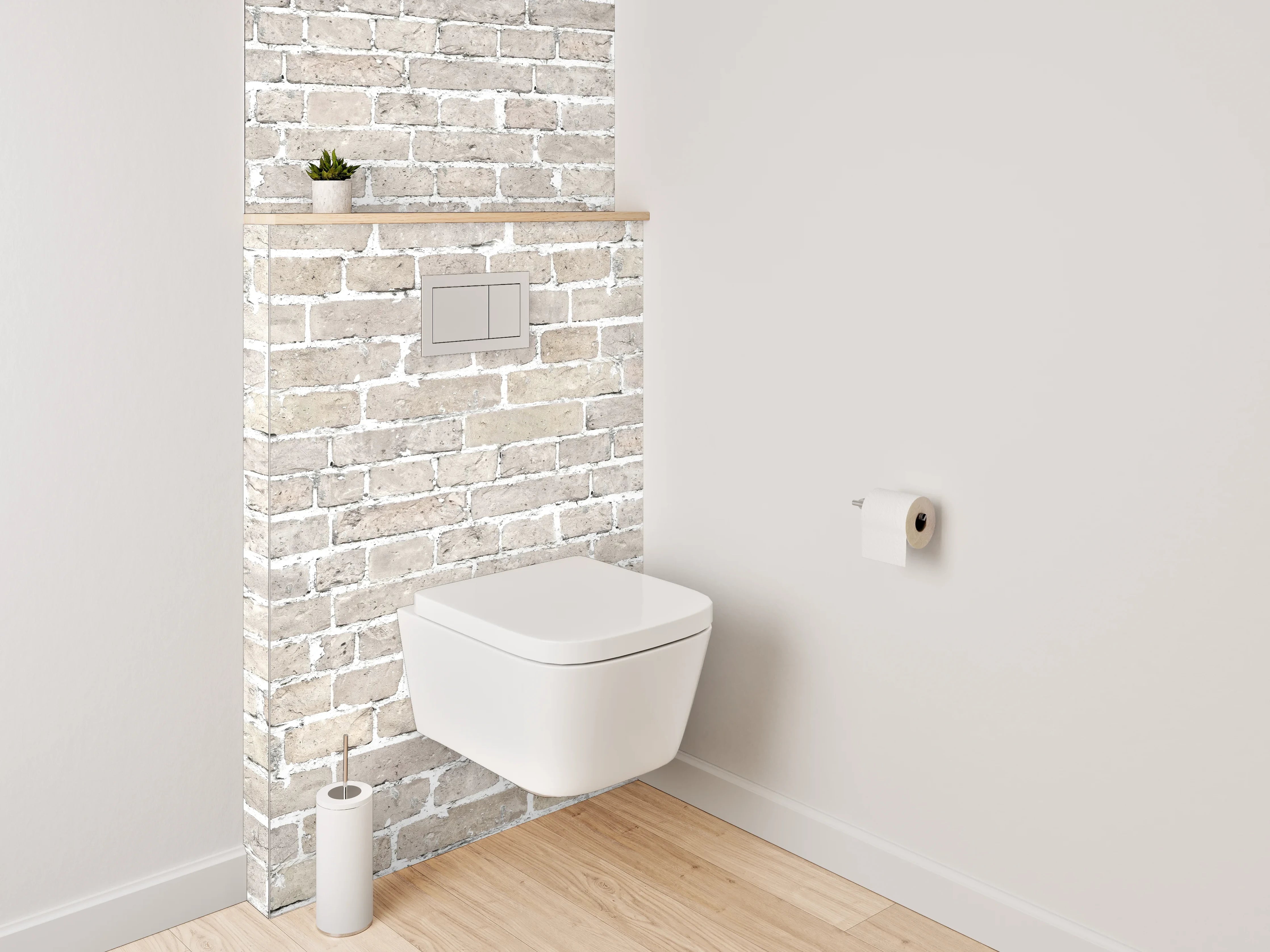 WC-Rückwand - Weiße Klinkerstein-Optik Wandverkleidung