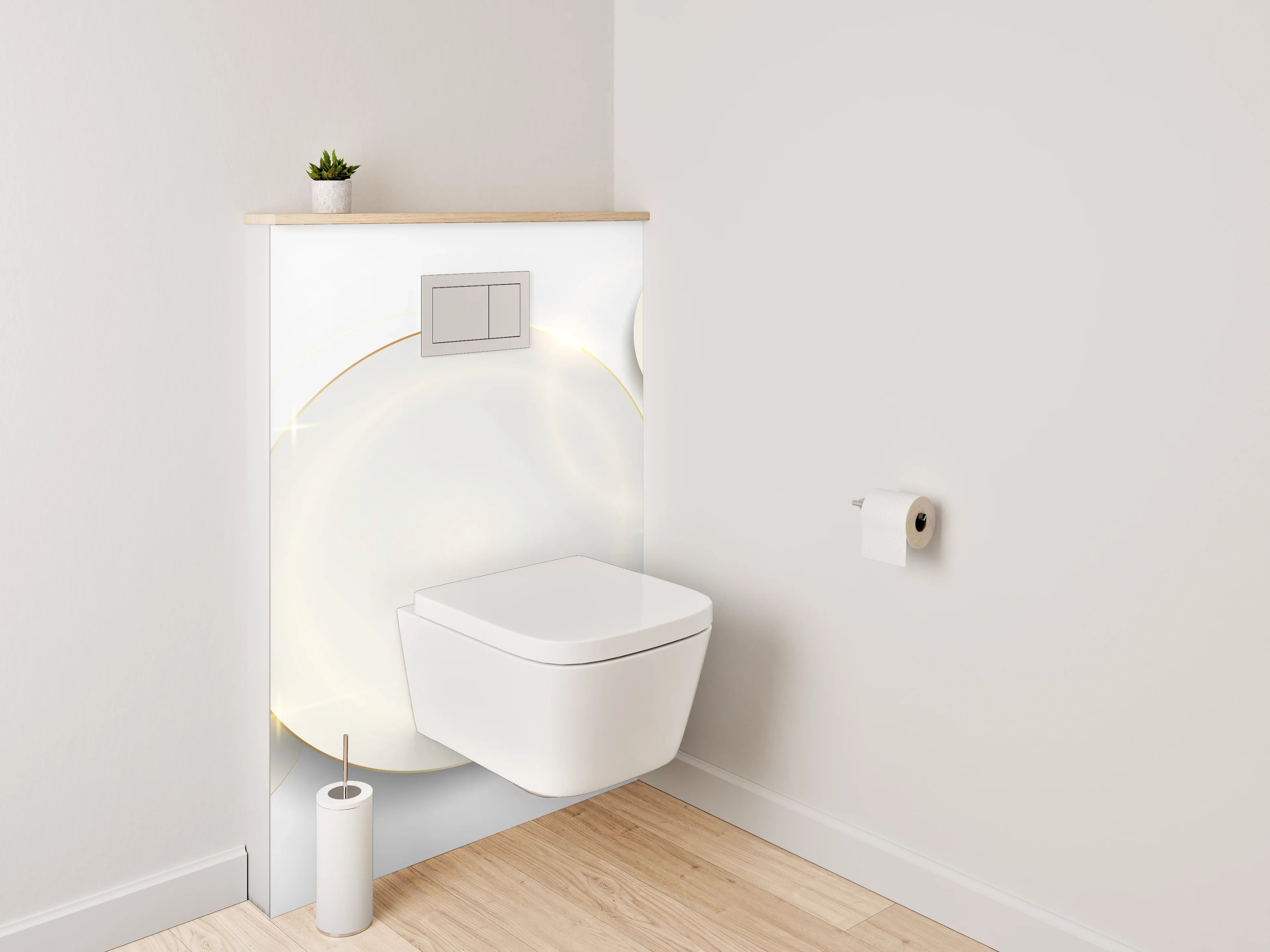 WC-Rückwand - Weiße Kreise auf modernem Hintergrund