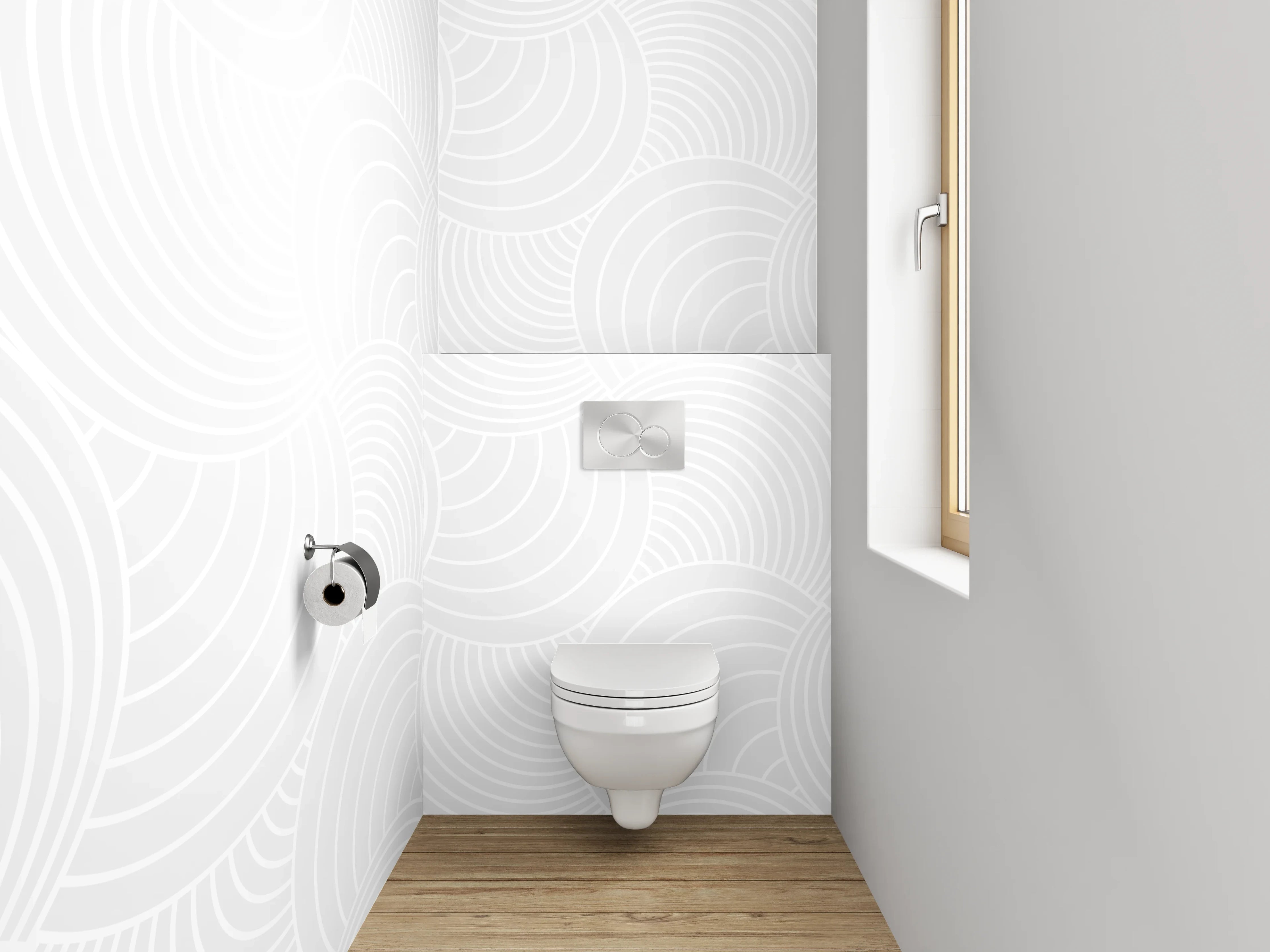 WC-Rückwand - Weiße Kreismuster Wellenoptik Tapete