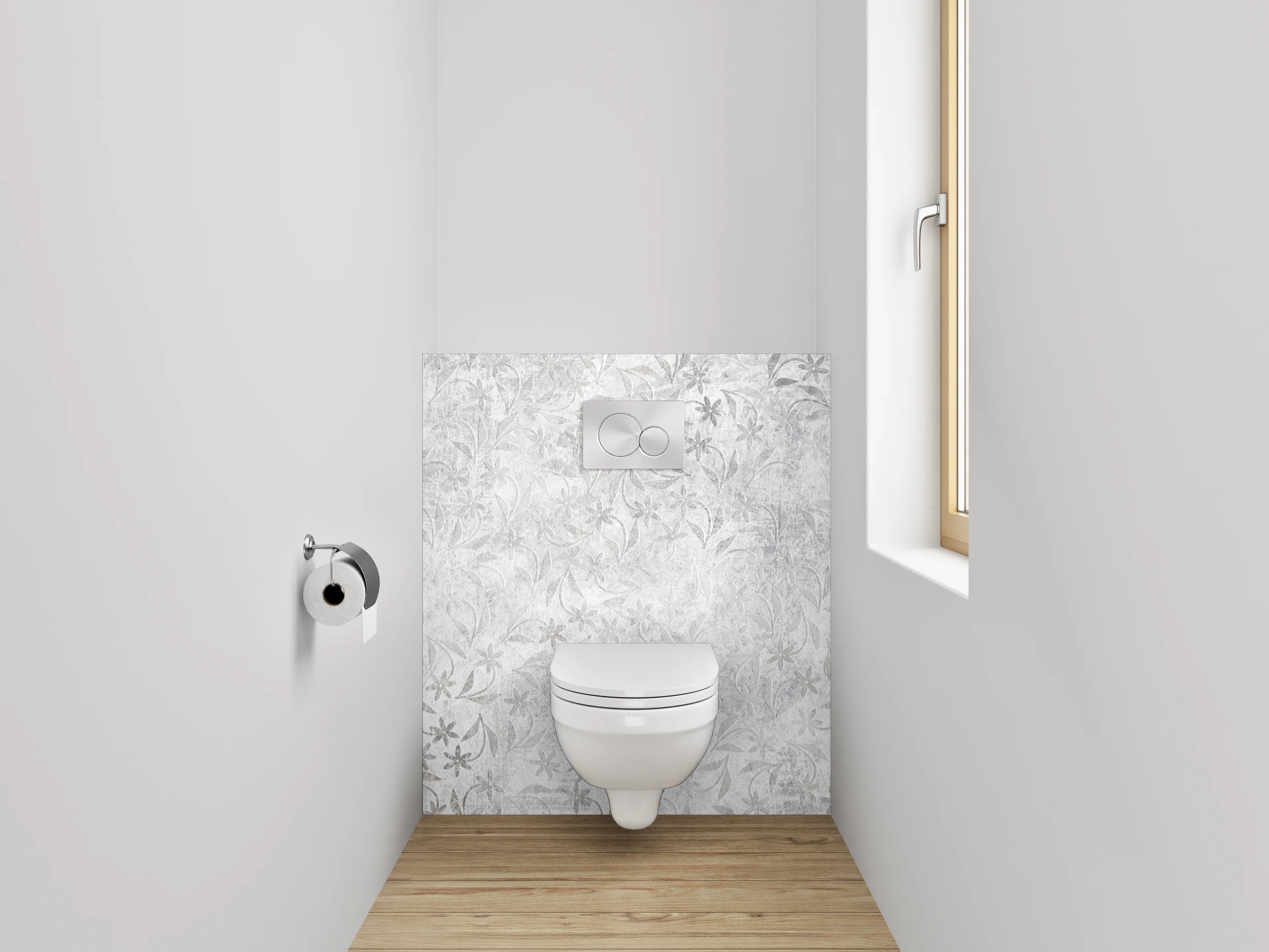 WC-Rückwand - Weiße Marmor-Blätter mit dezentem Muster