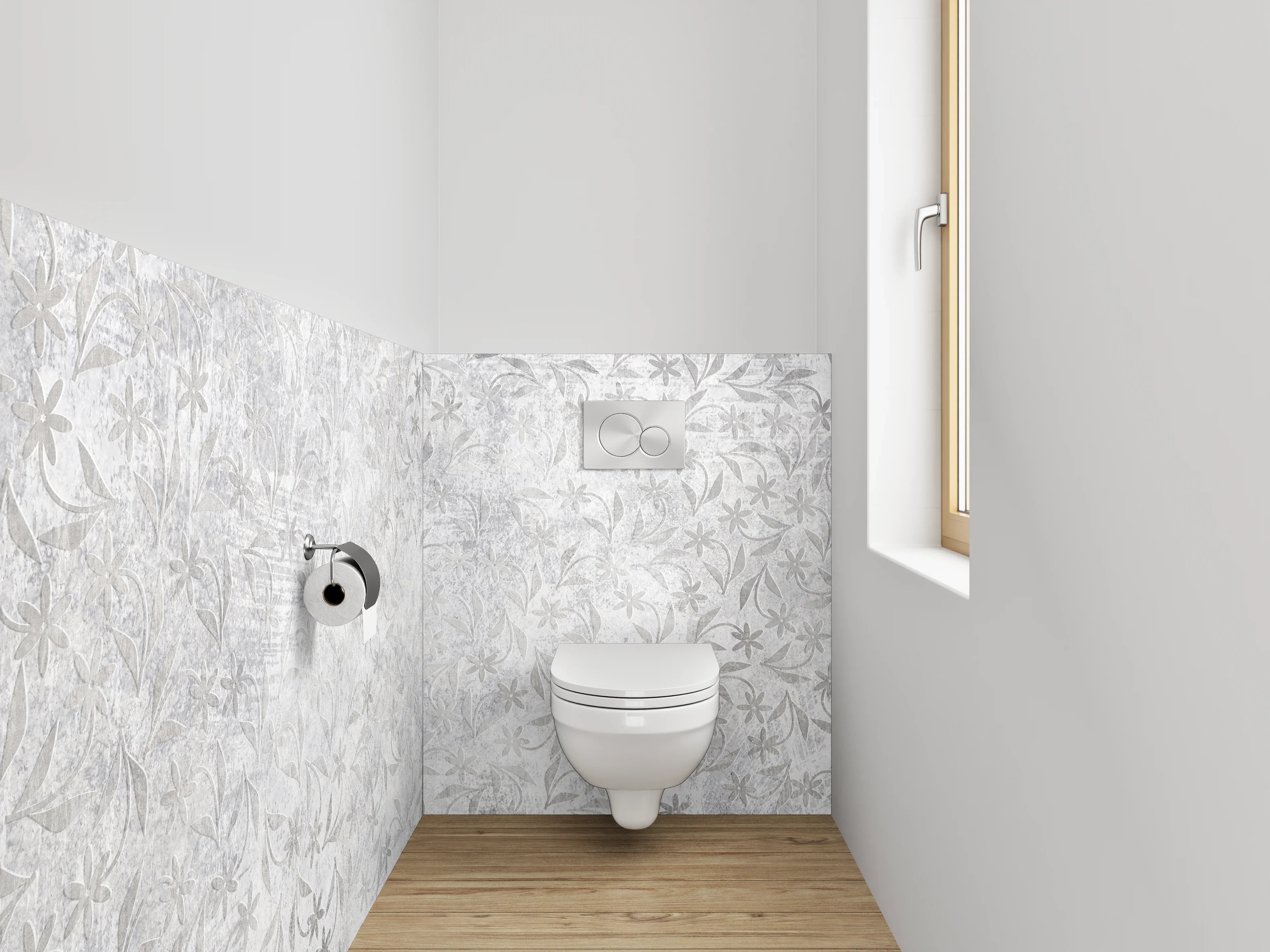 WC-Rückwand - Weiße Marmor-Blätter mit dezentem Muster