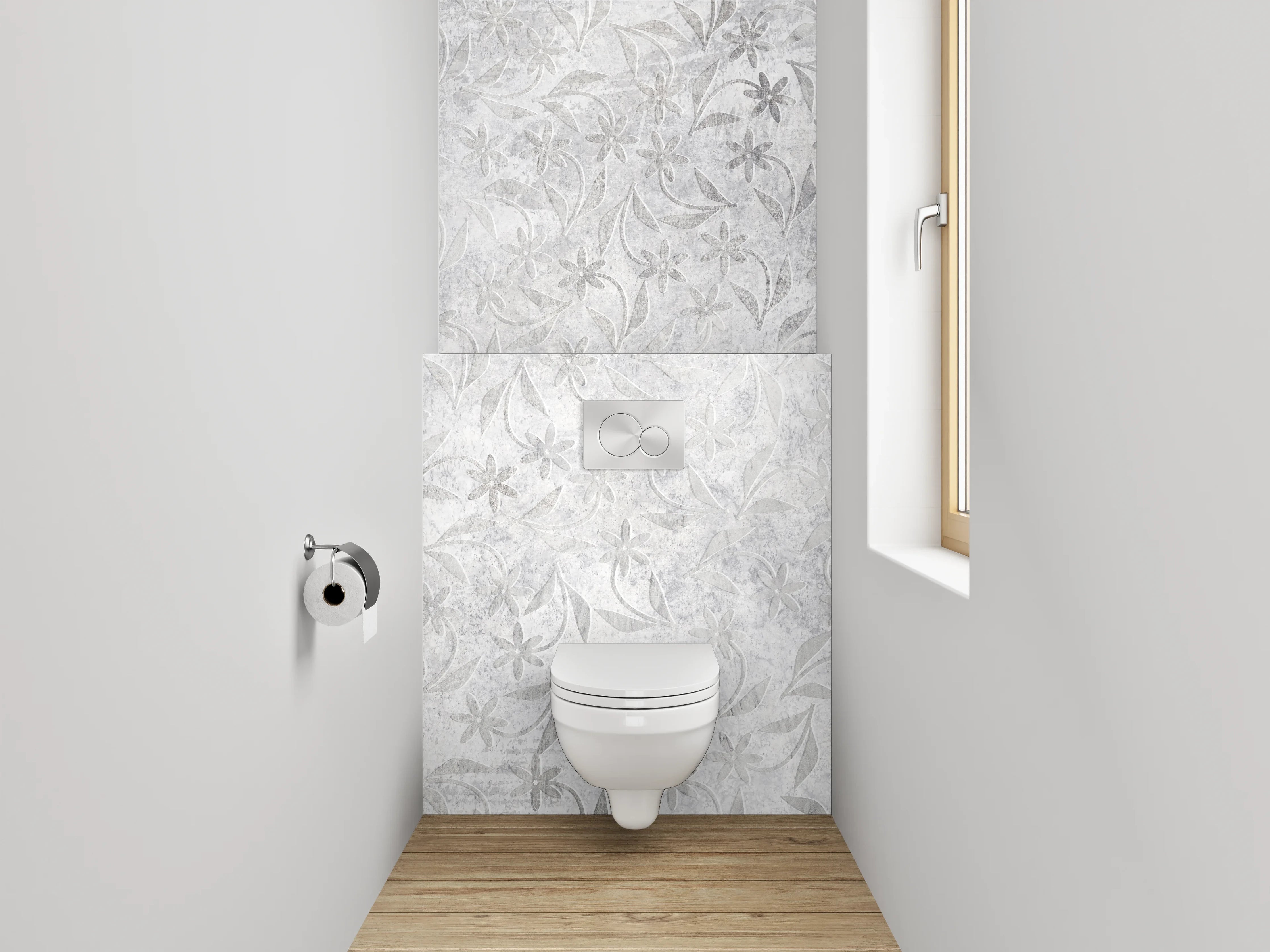 WC-Rückwand - Weiße Marmor-Blätter mit dezentem Muster