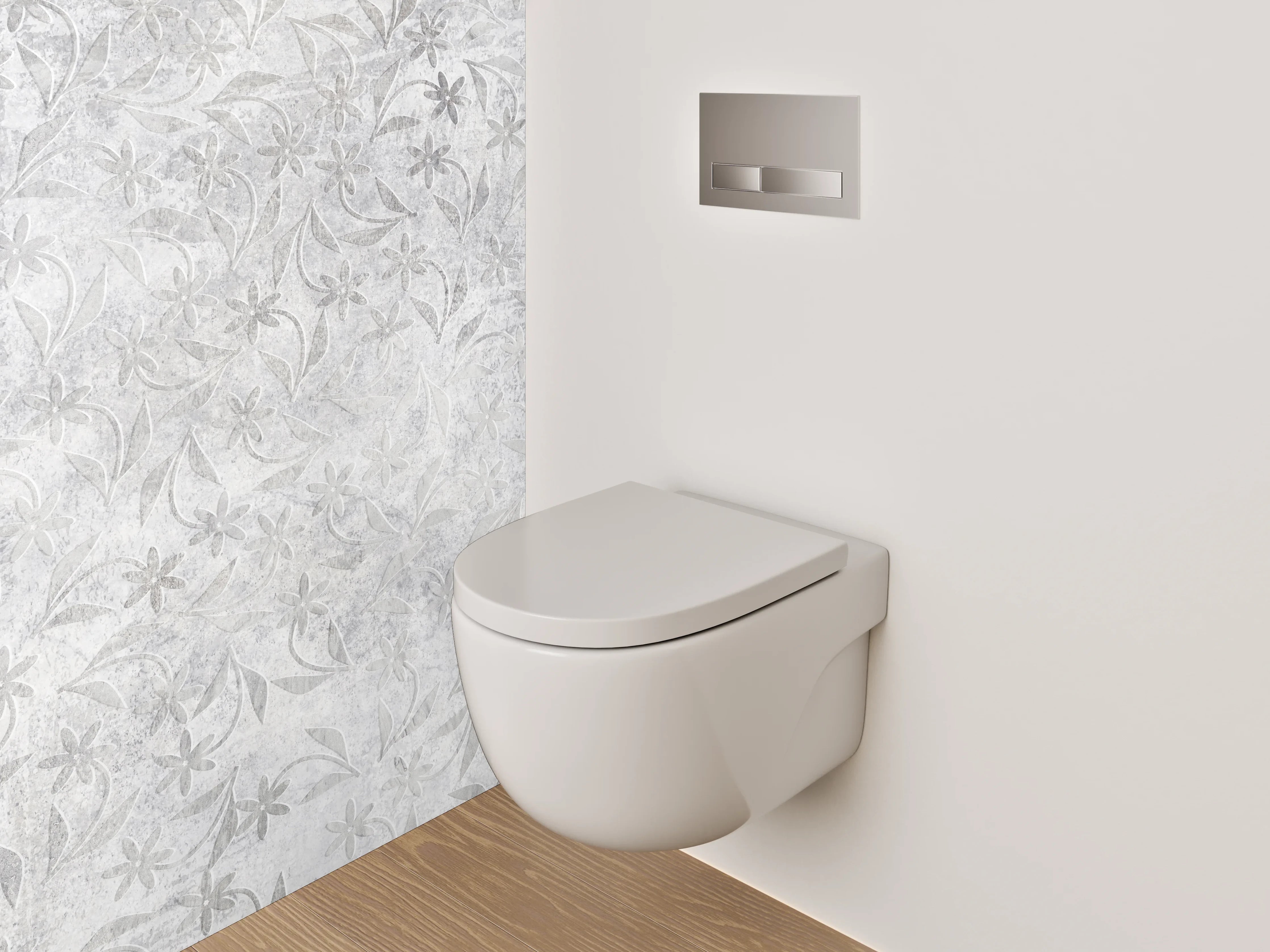 WC-Rückwand - Weiße Marmor-Blätter mit dezentem Muster