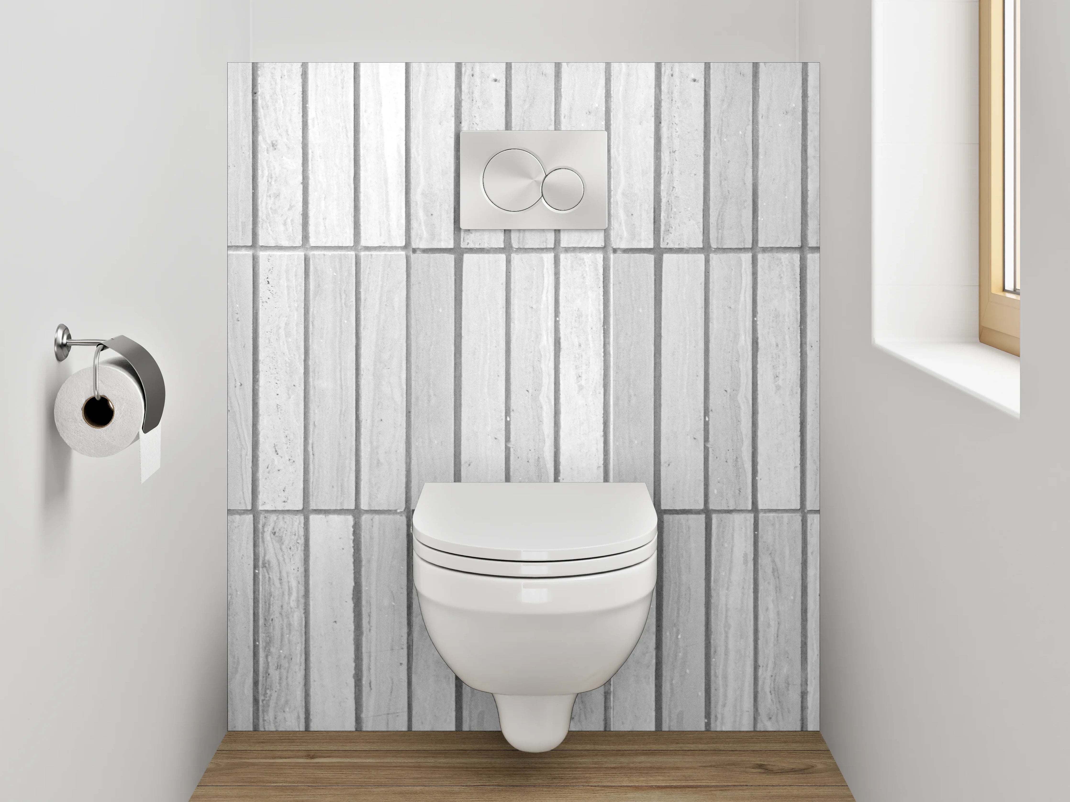 WC-Rückwand - Weiße Marmor-Fliesenoptik mit feinen Linien