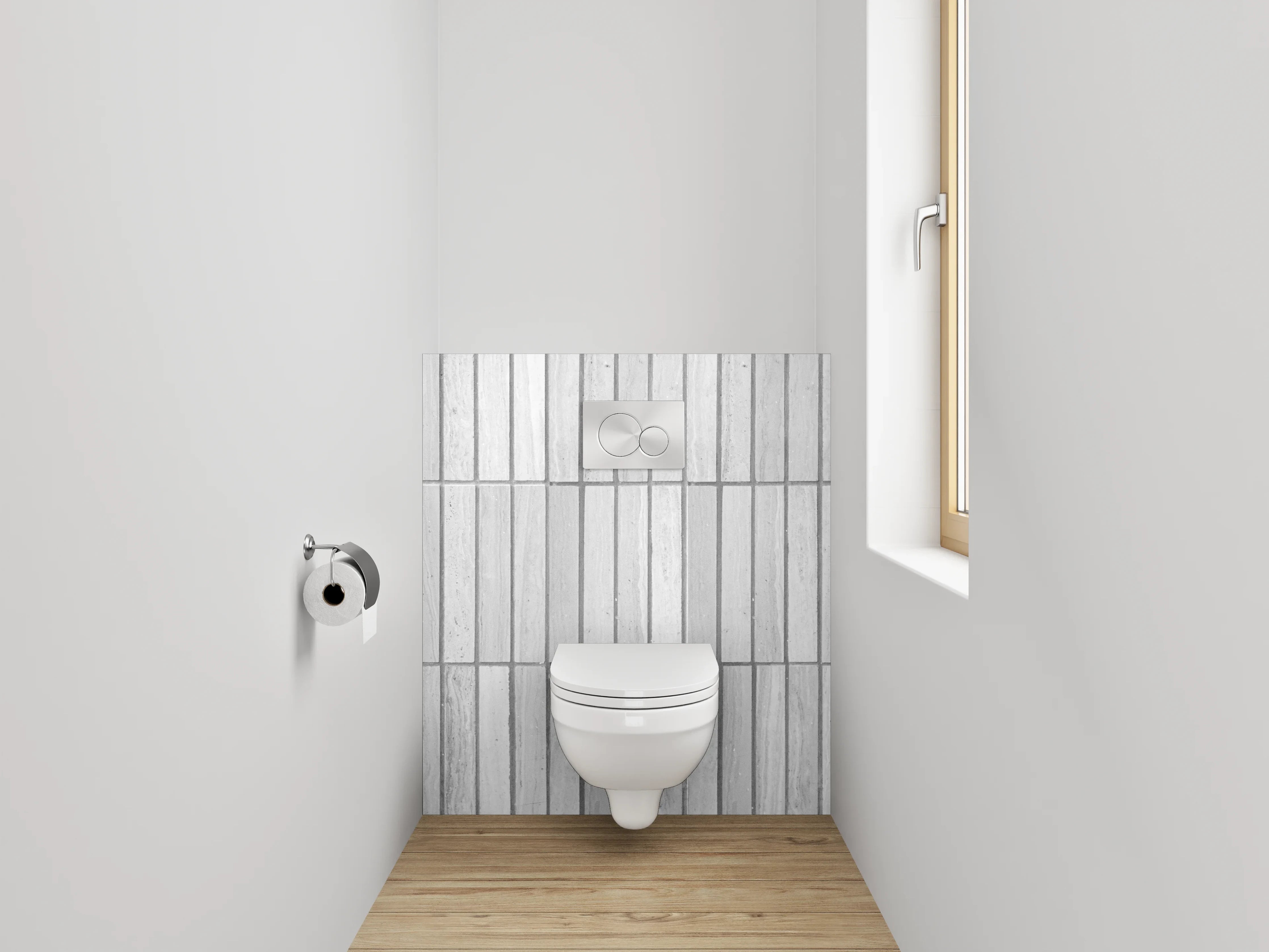 WC-Rückwand - Weiße Marmor-Fliesenoptik mit feinen Linien