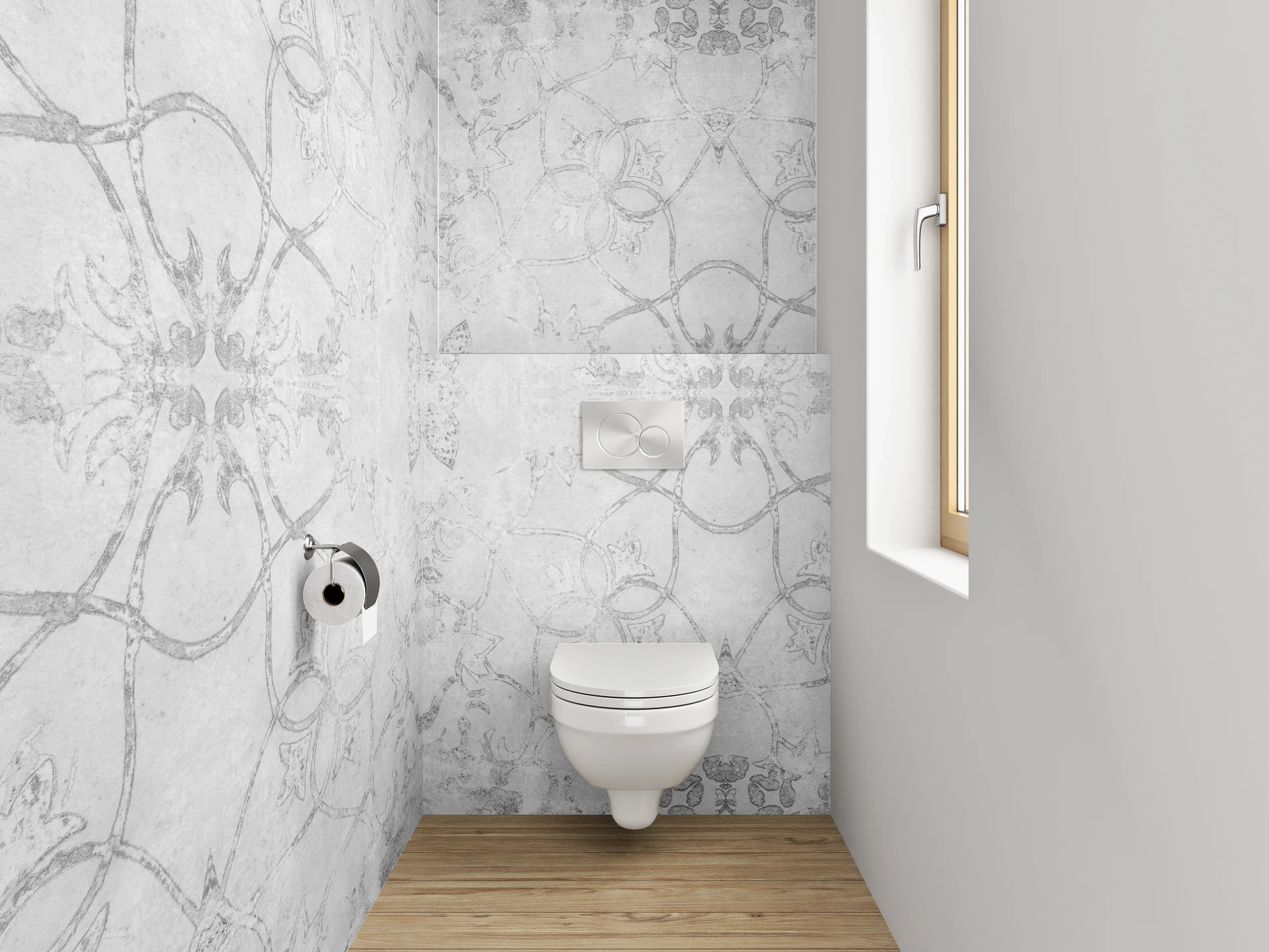 WC-Rückwand - Weiße Marmor-Optik mit feinen Musterlinien