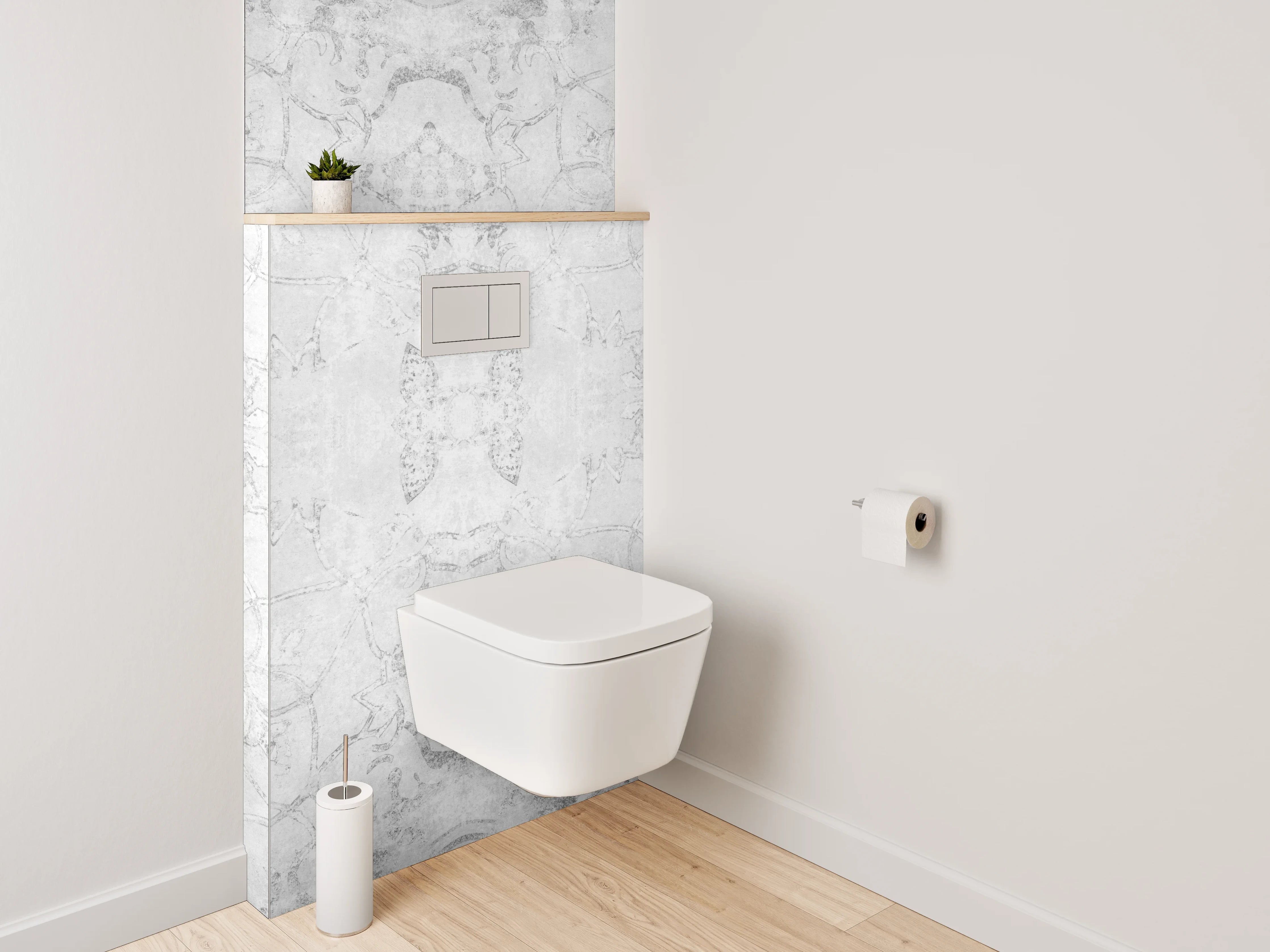 WC-Rückwand - Weiße Marmor-Optik mit feinen Musterlinien