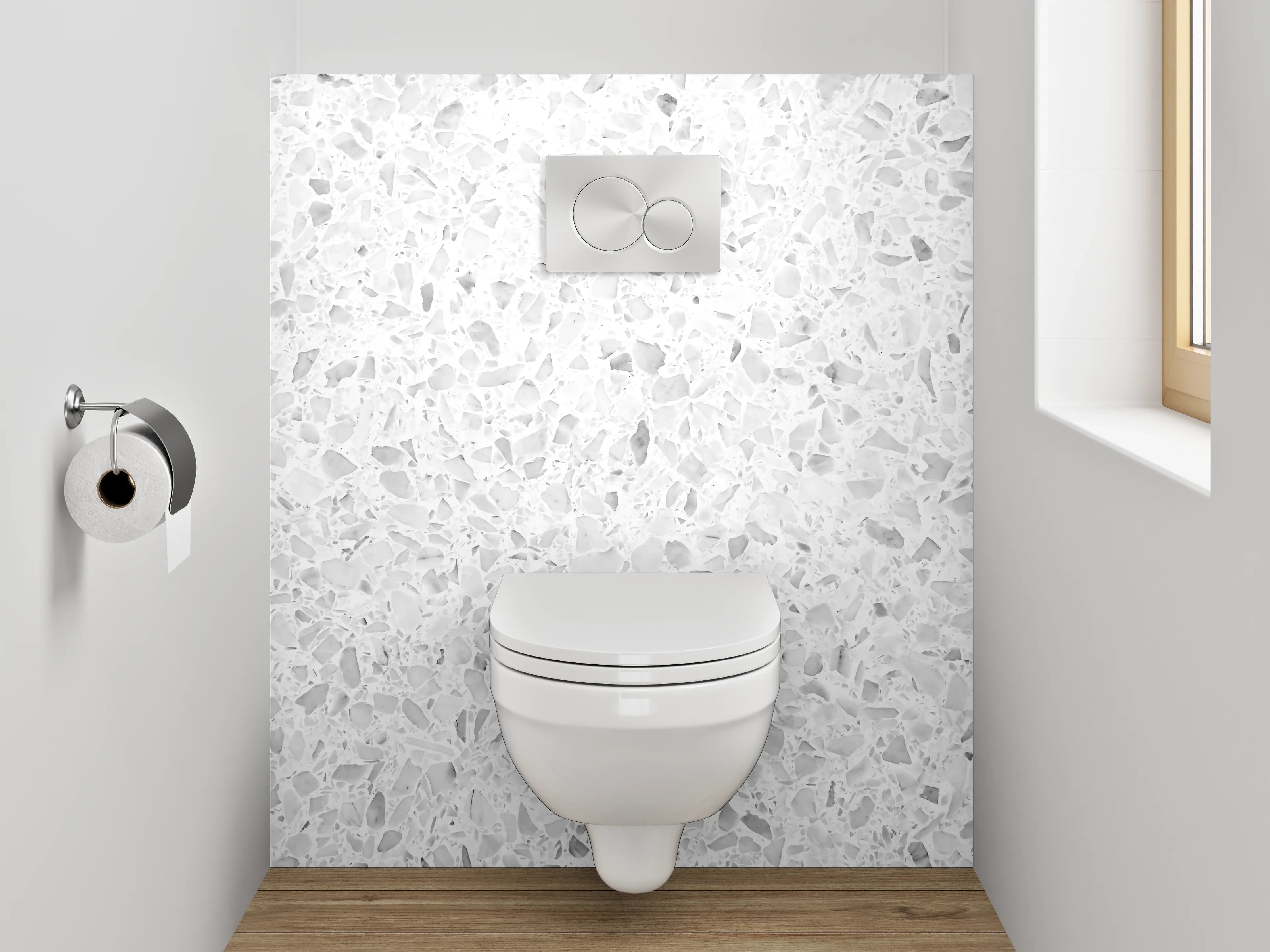 WC-Rückwand - Weiße Marmor Optik mit grauen Akzenten