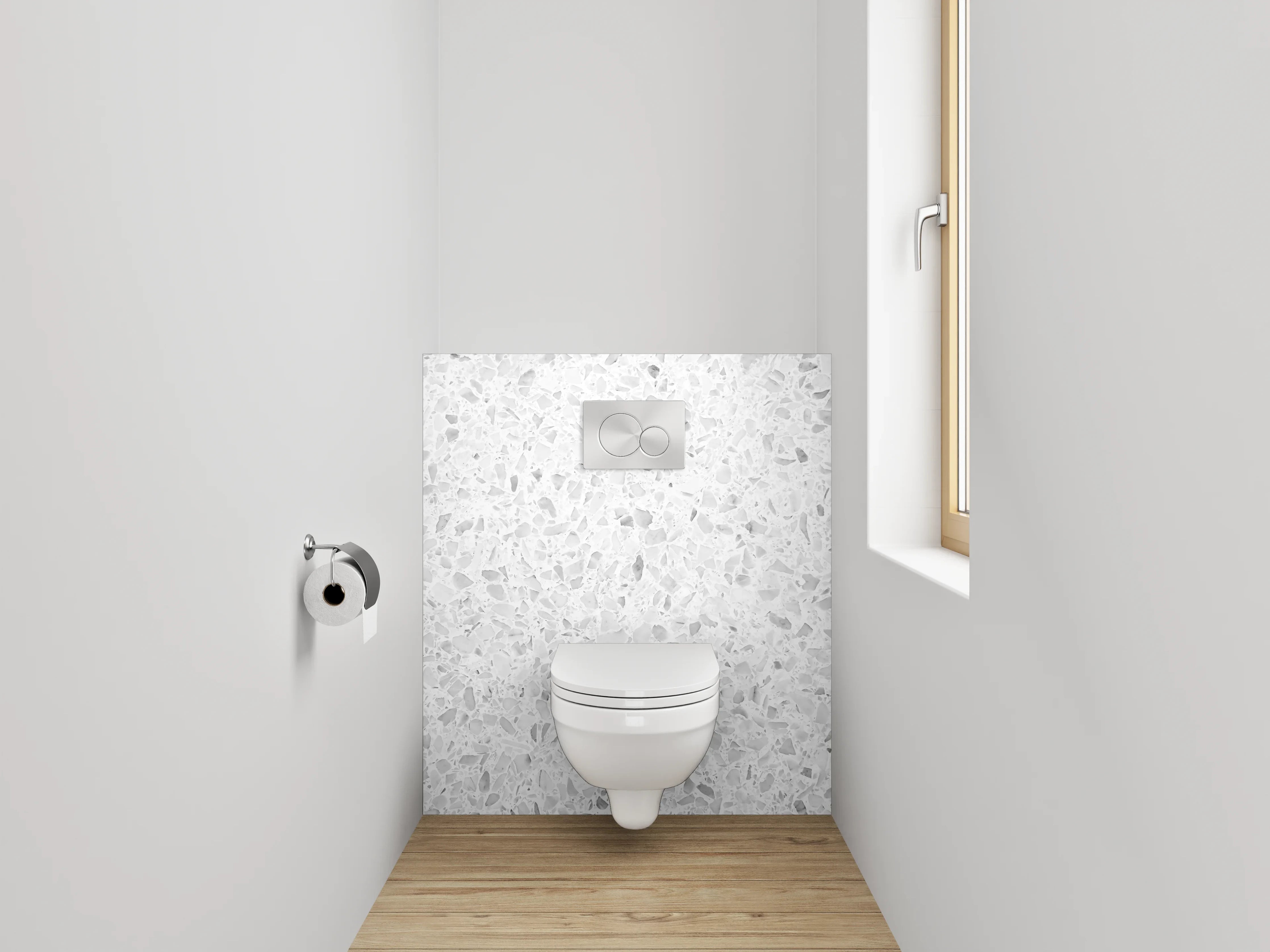 WC-Rückwand - Weiße Marmor Optik mit grauen Akzenten